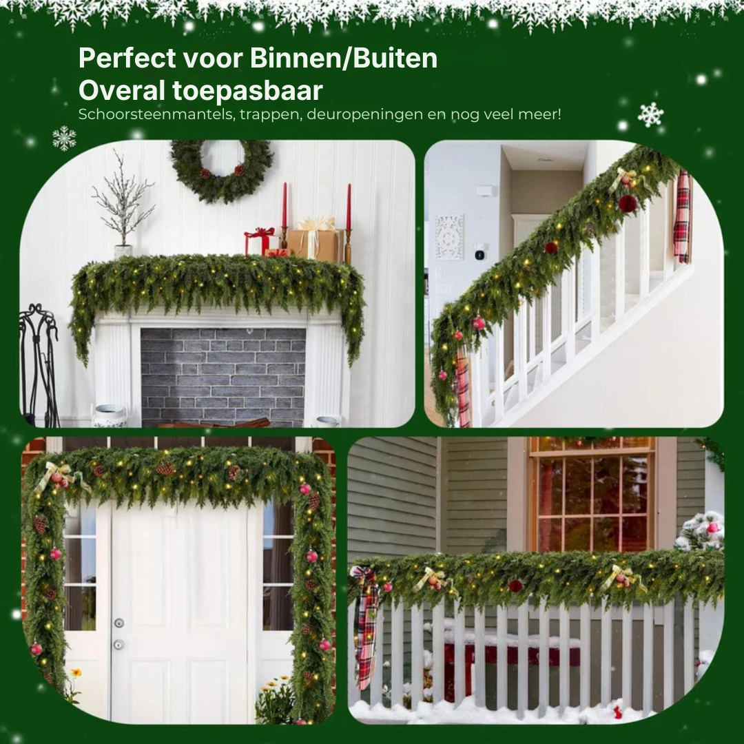 Illuminated Cedar Holiday Garland with Warm LED Lights – 6.5 Foot Artificial Evergreen Swag for Indoor Outdoor Decoration | Thomler
