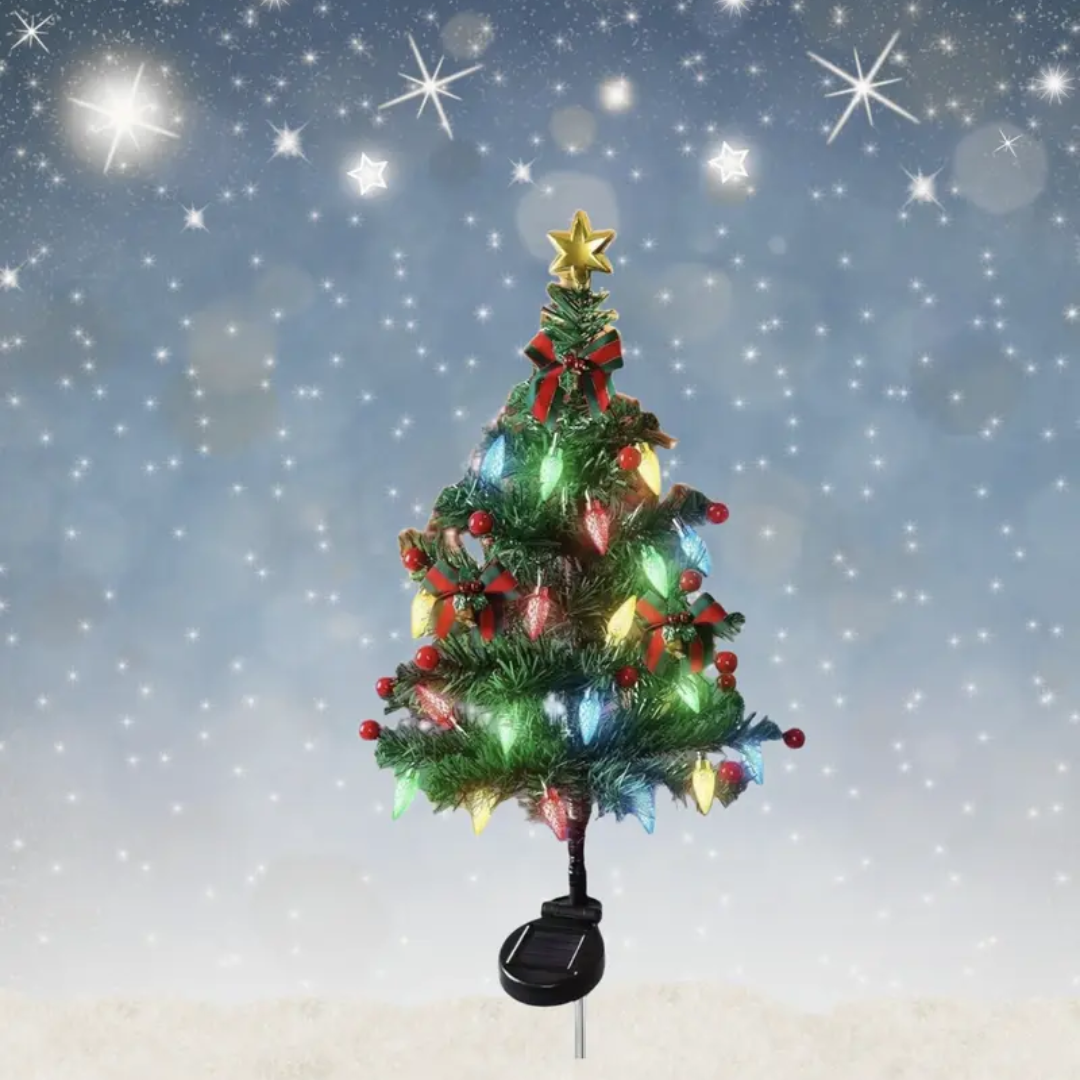 Solar Christmas Tree Stake Light with 12 LEDs – 20 in Outdoor Decoration for Yard & Pathway | Thomler