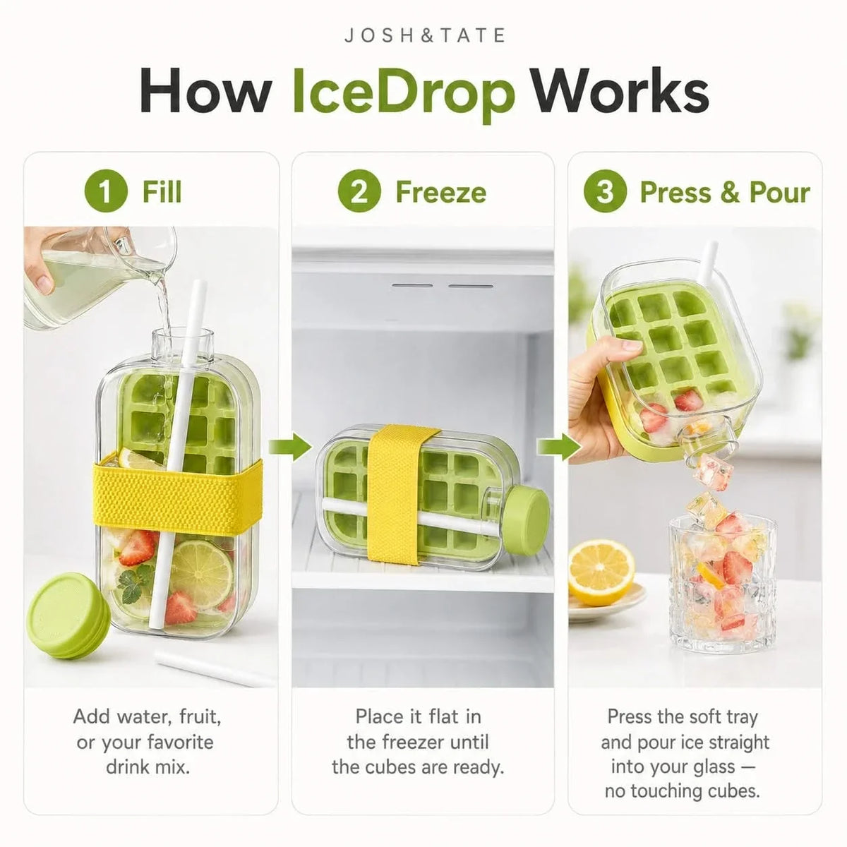 Freezer-Bottle Combo with Pour Spout – Silicone Ice Maker and Insulated Drinkware for Smoothies, Cold Beverages & Home Hydration | Thomler