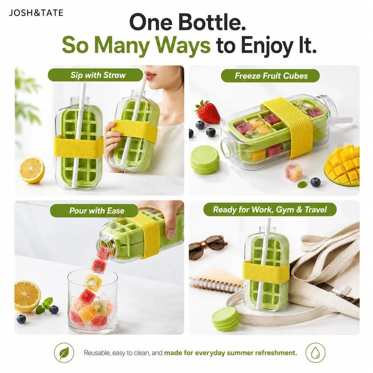 Freezer-Bottle Combo with Pour Spout – Silicone Ice Maker and Insulated Drinkware for Smoothies, Cold Beverages & Home Hydration | Thomler