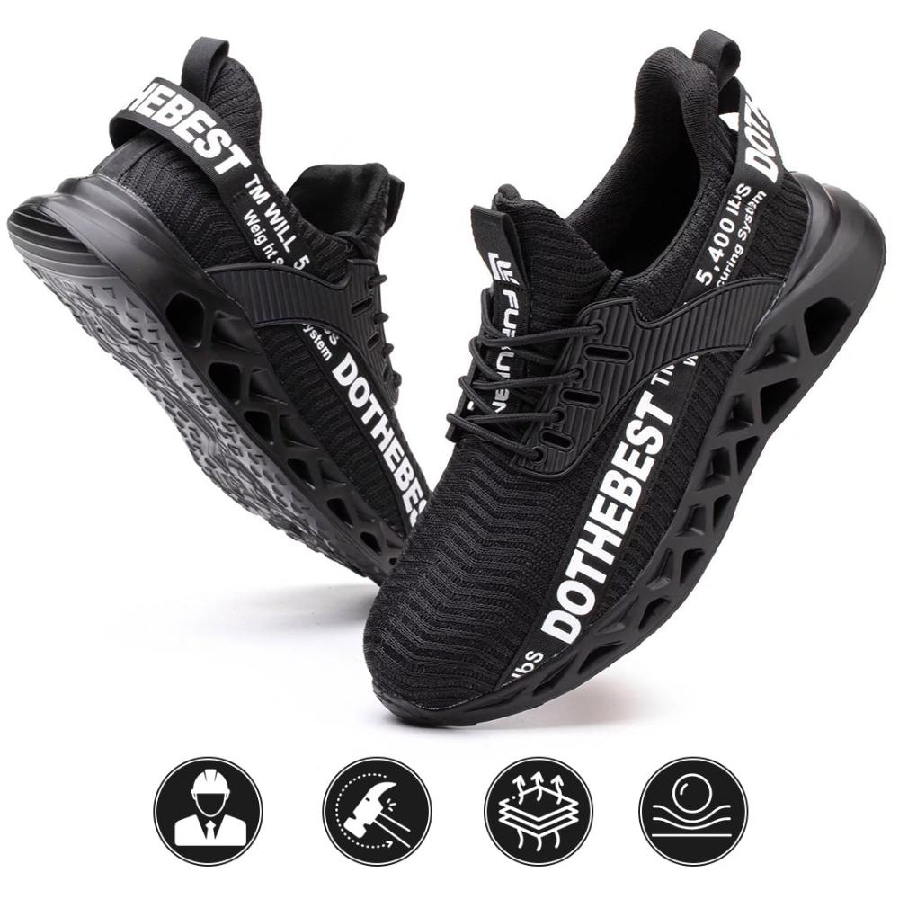 Steel Toe Work Shoes with Kevlar Sole – Lightweight Breathable Flyknit Safety Footwear for Construction Warehouse Industrial Jobs | Thomler