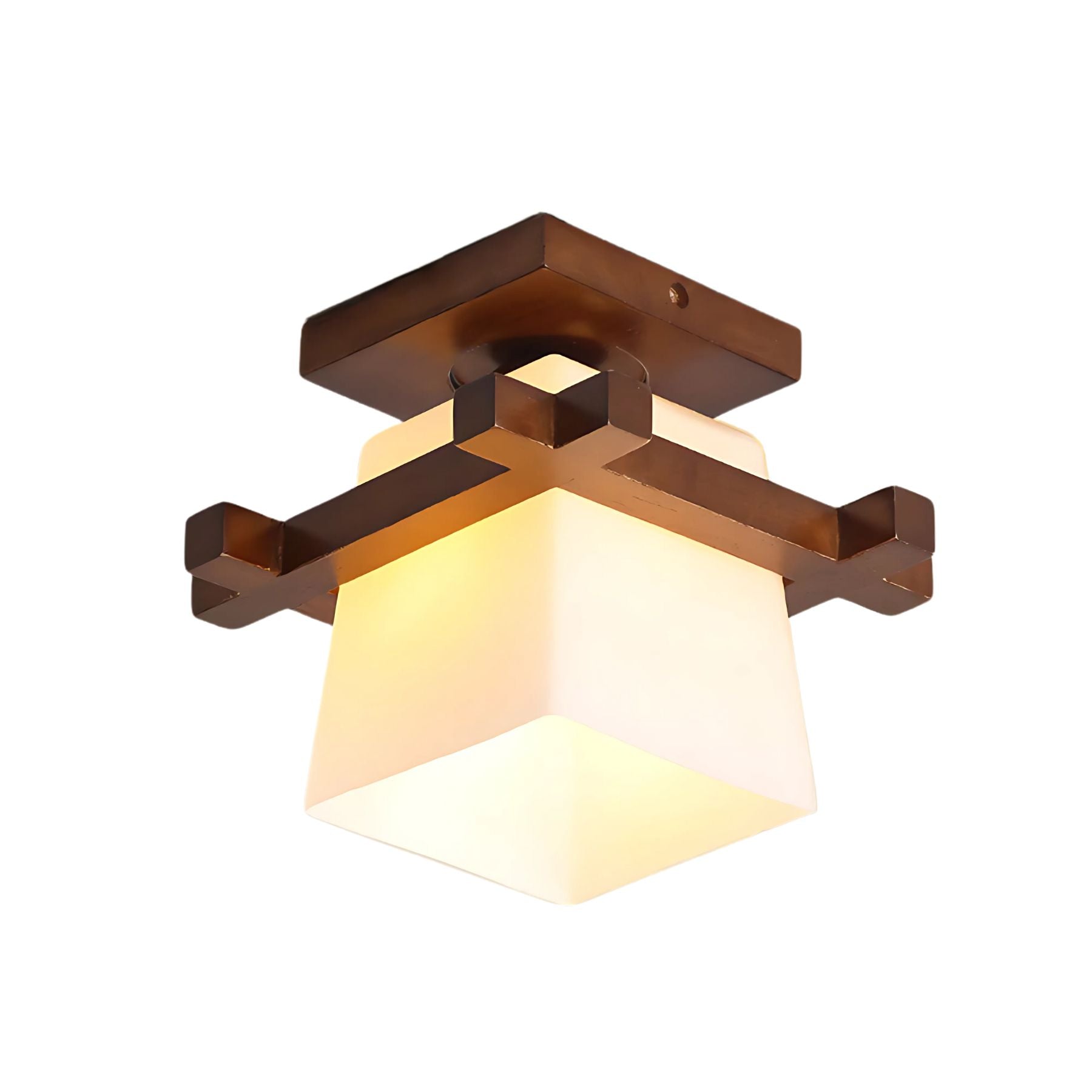 Ceiling Light Wood E27 20.0 cm White Japandi Hallway Bedroom Living Room Square Flush Mount Lamp | Thomler