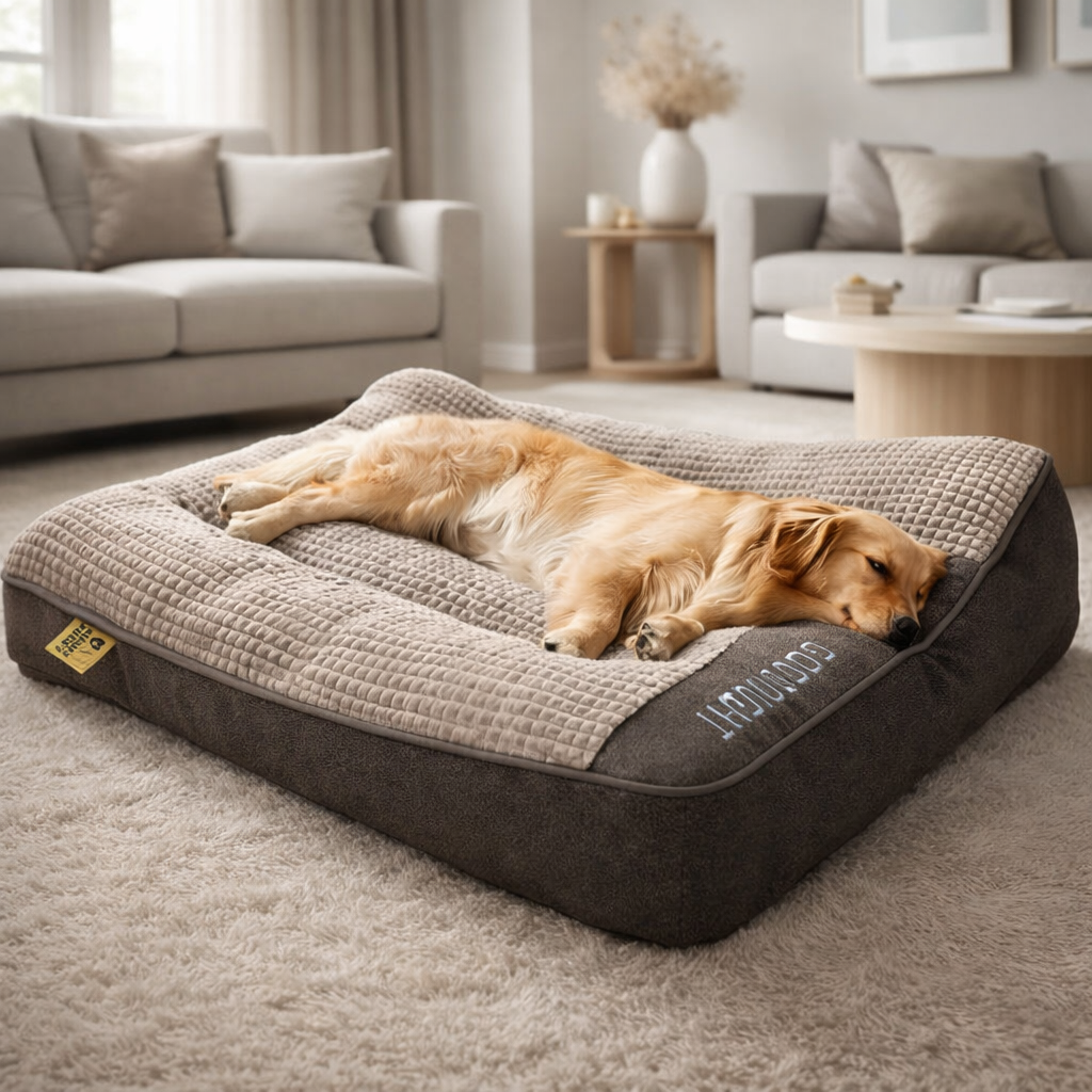 Dog Bed Crystal Velvet 120.0 cm Orthopaedic Grey Large Breed Raised Cushion Washable Pet Mattress | Thomler