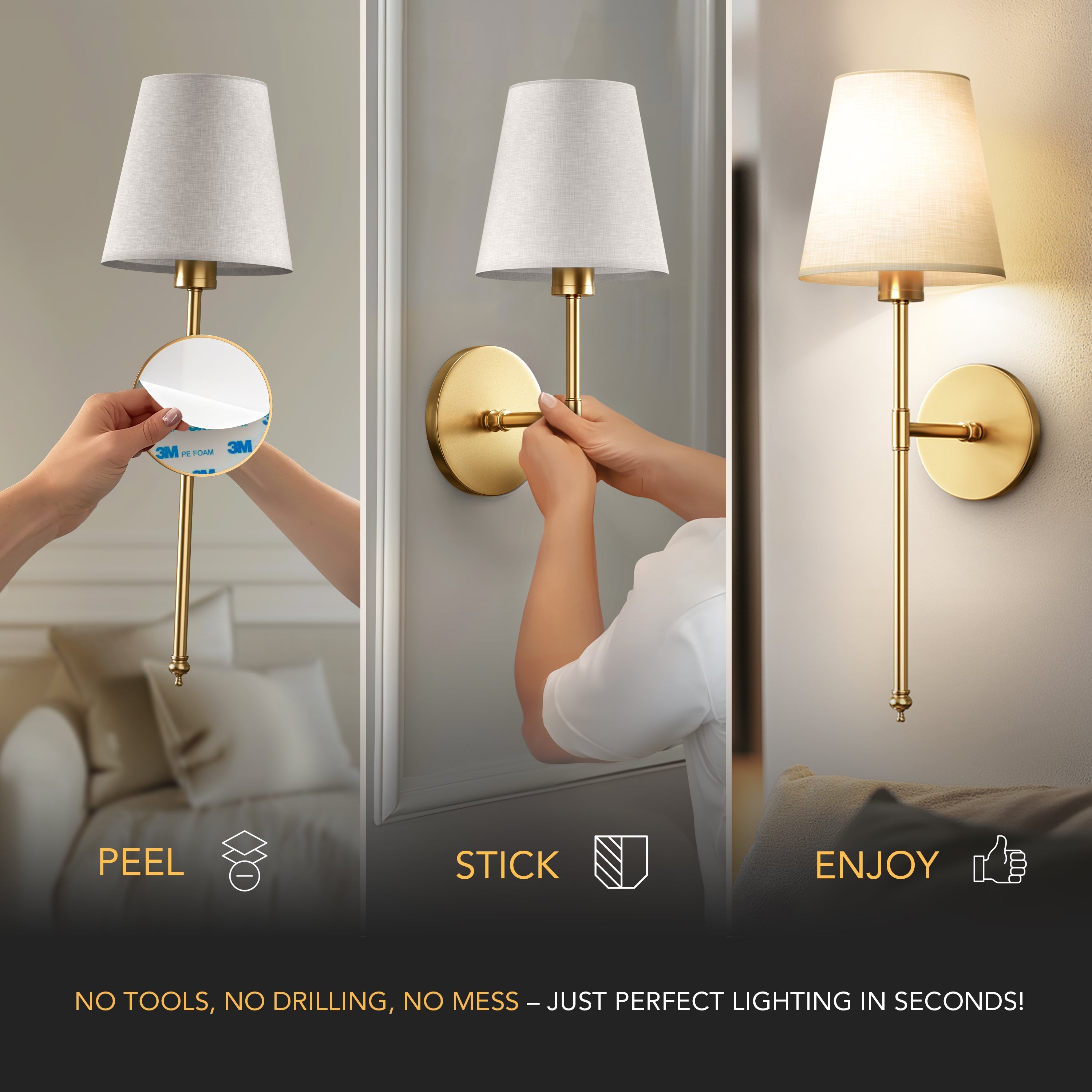Wall Lamp Metal 51.5 cm Gold Bedroom Wireless Remote Controlled Reading Light Pair Scandinavian Interior Lighting | Thomler