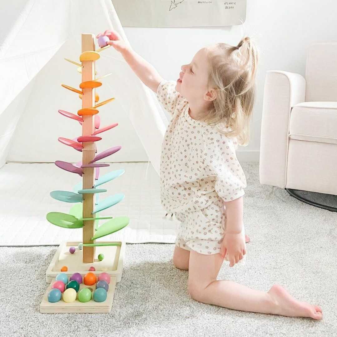 Musical Ball Drop Tower Toy for Toddlers | Sensory Development Activity with Colorful Rolling Tracks | Safe Wooden Learning Game for Early | Thomler
