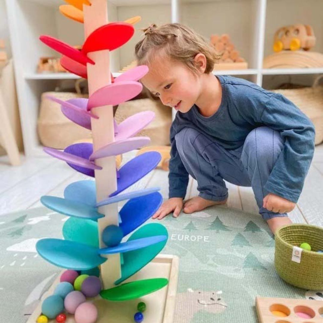 Musical Ball Drop Tower Toy for Toddlers | Sensory Development Activity with Colorful Rolling Tracks | Safe Wooden Learning Game for Early | Thomler