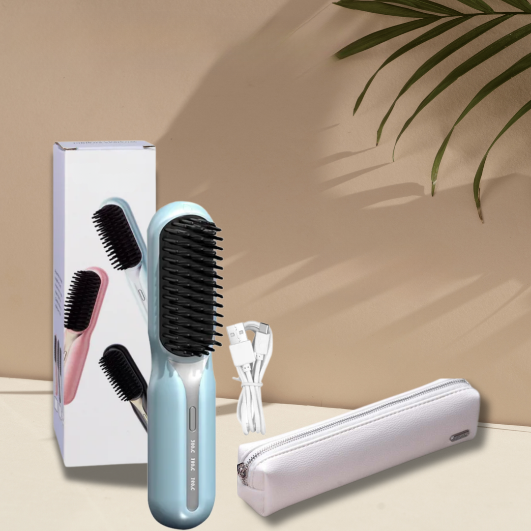 Cordless Hair Styling Brush for Straightening & Curling — Rechargeable Heat Tool for All Hair Types, Travel-Size Ceramic Smoothing Iron | Thomler