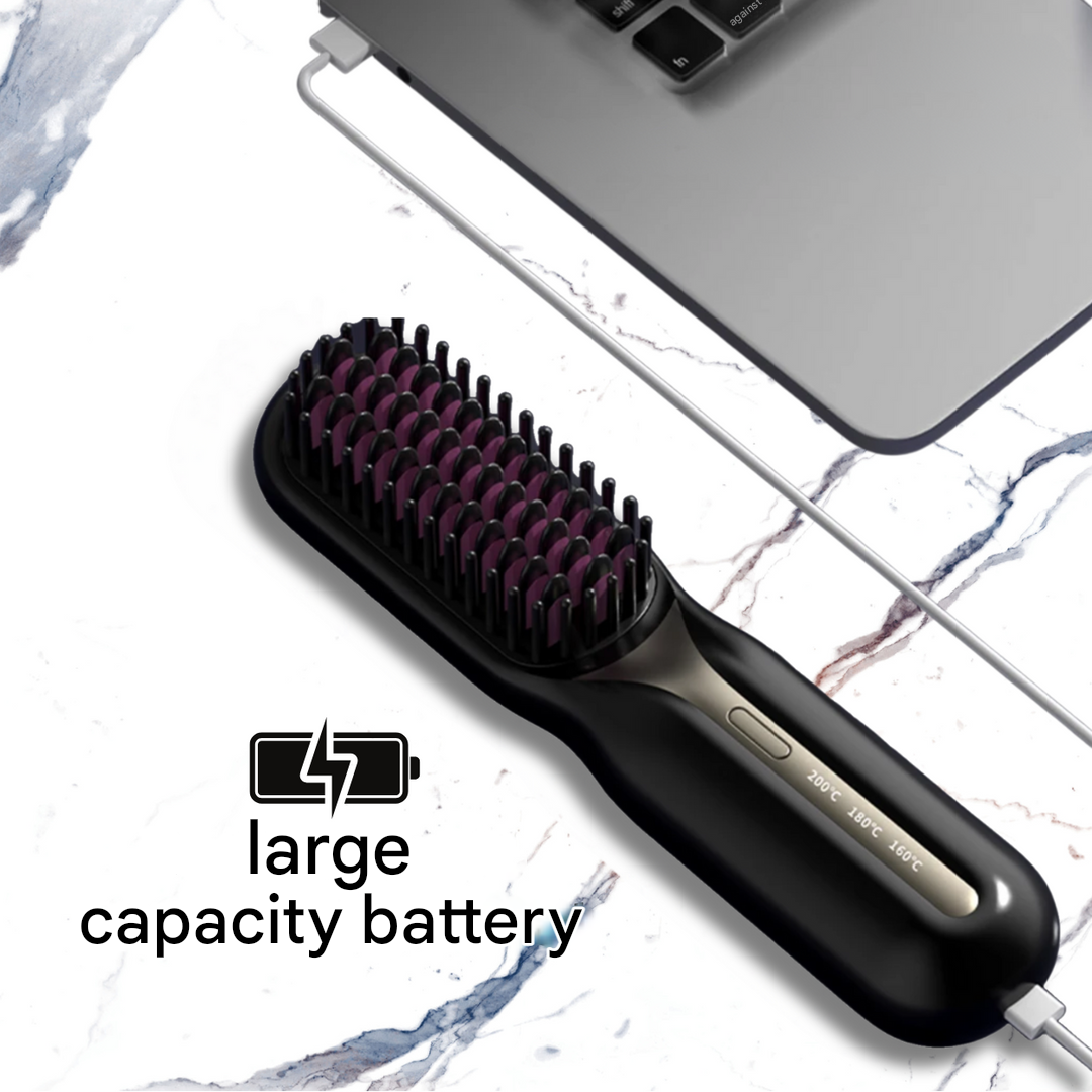 Cordless Hair Styling Brush for Straightening & Curling — Rechargeable Heat Tool for All Hair Types, Travel-Size Ceramic Smoothing Iron | Thomler