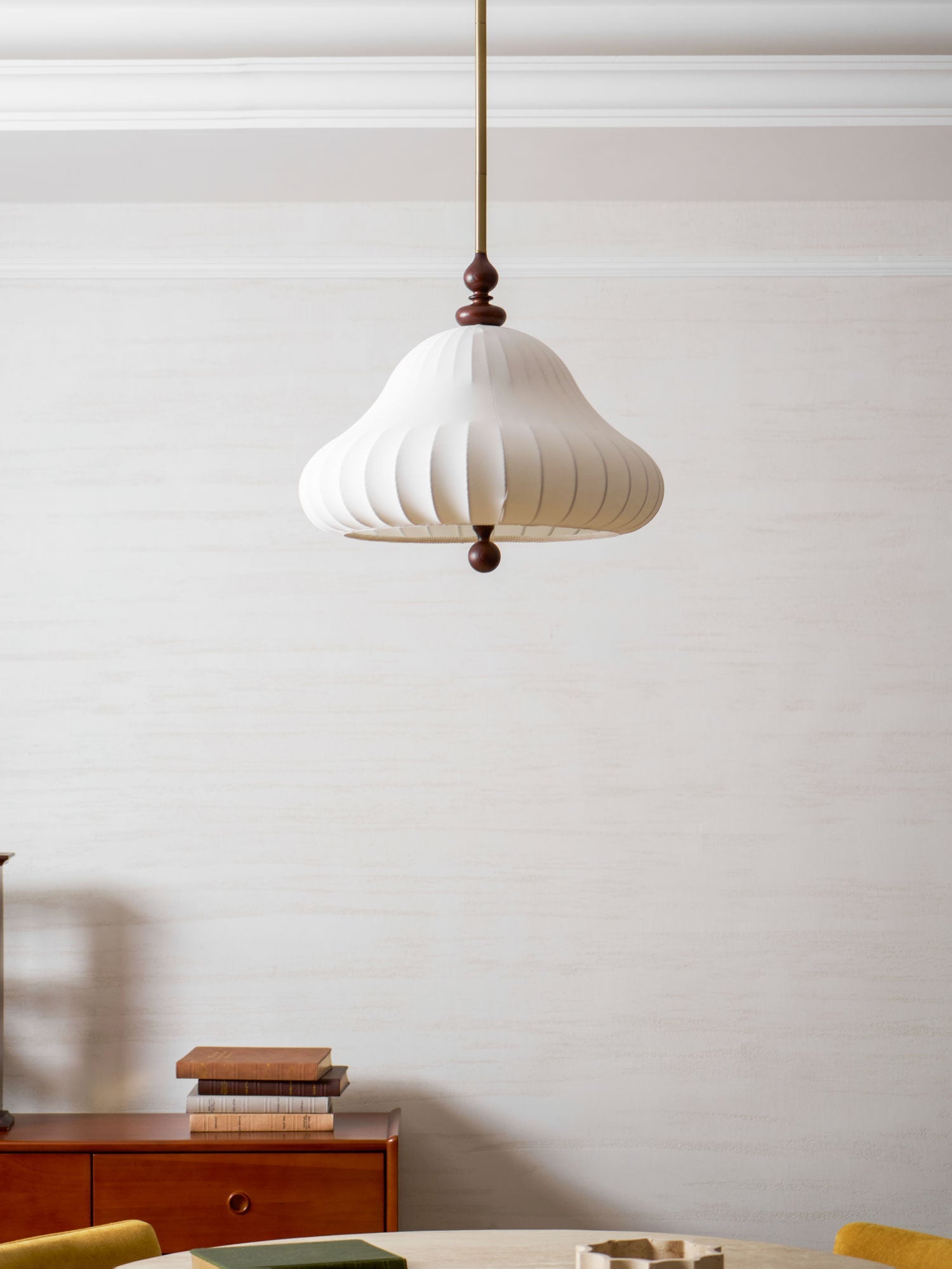 Adjustable Hanging Lamp with Layered Petal Shade Wood Metal Mixed Material 20 Inch Diameter for Dining Living Bedroom | Thomler