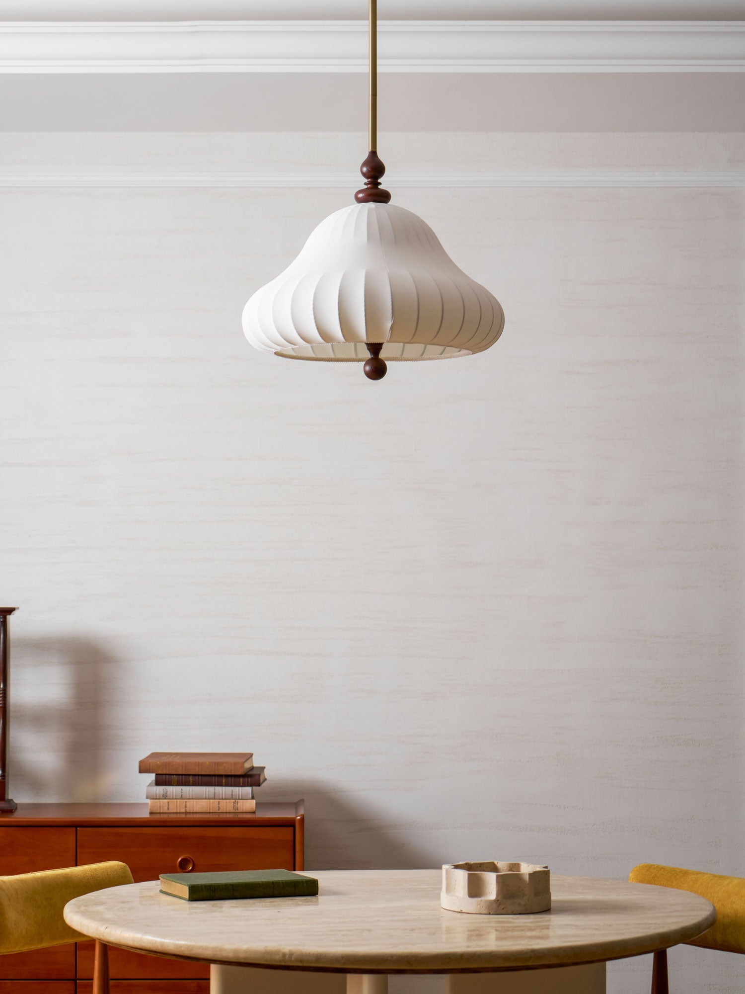 Adjustable Hanging Lamp with Layered Petal Shade Wood Metal Mixed Material 20 Inch Diameter for Dining Living Bedroom | Thomler