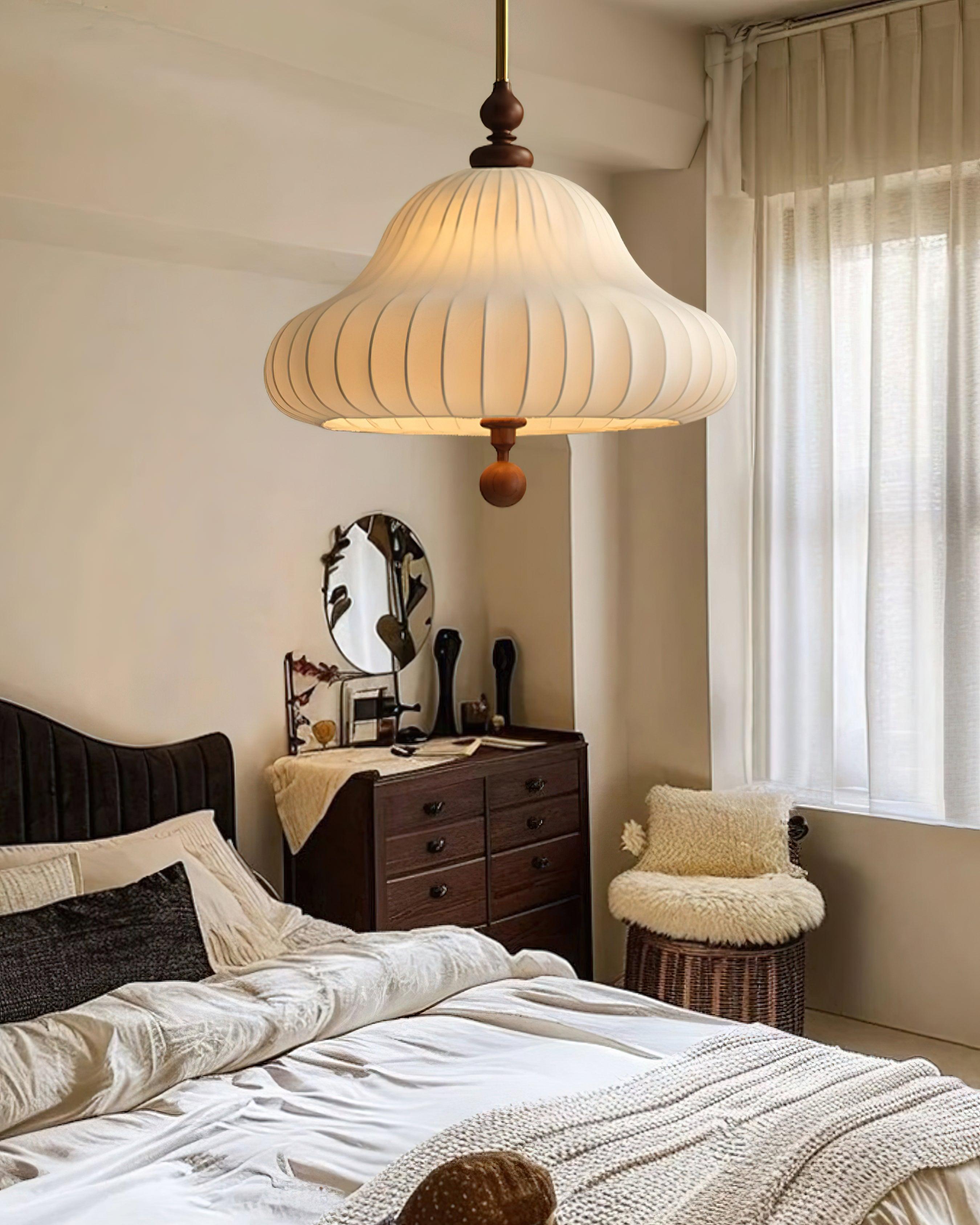 Adjustable Hanging Lamp with Layered Petal Shade Wood Metal Mixed Material 20 Inch Diameter for Dining Living Bedroom | Thomler