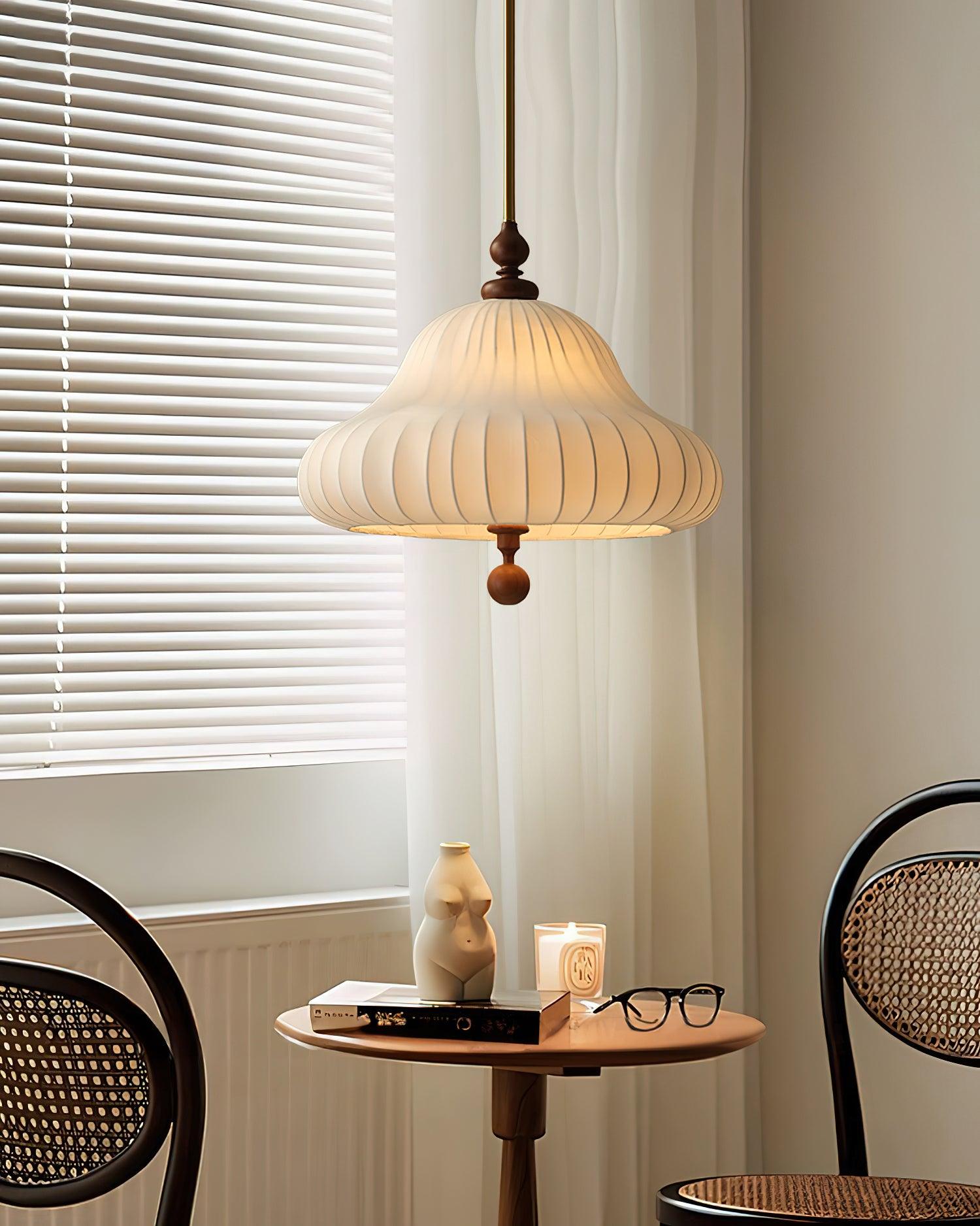Adjustable Hanging Lamp with Layered Petal Shade Wood Metal Mixed Material 20 Inch Diameter for Dining Living Bedroom | Thomler