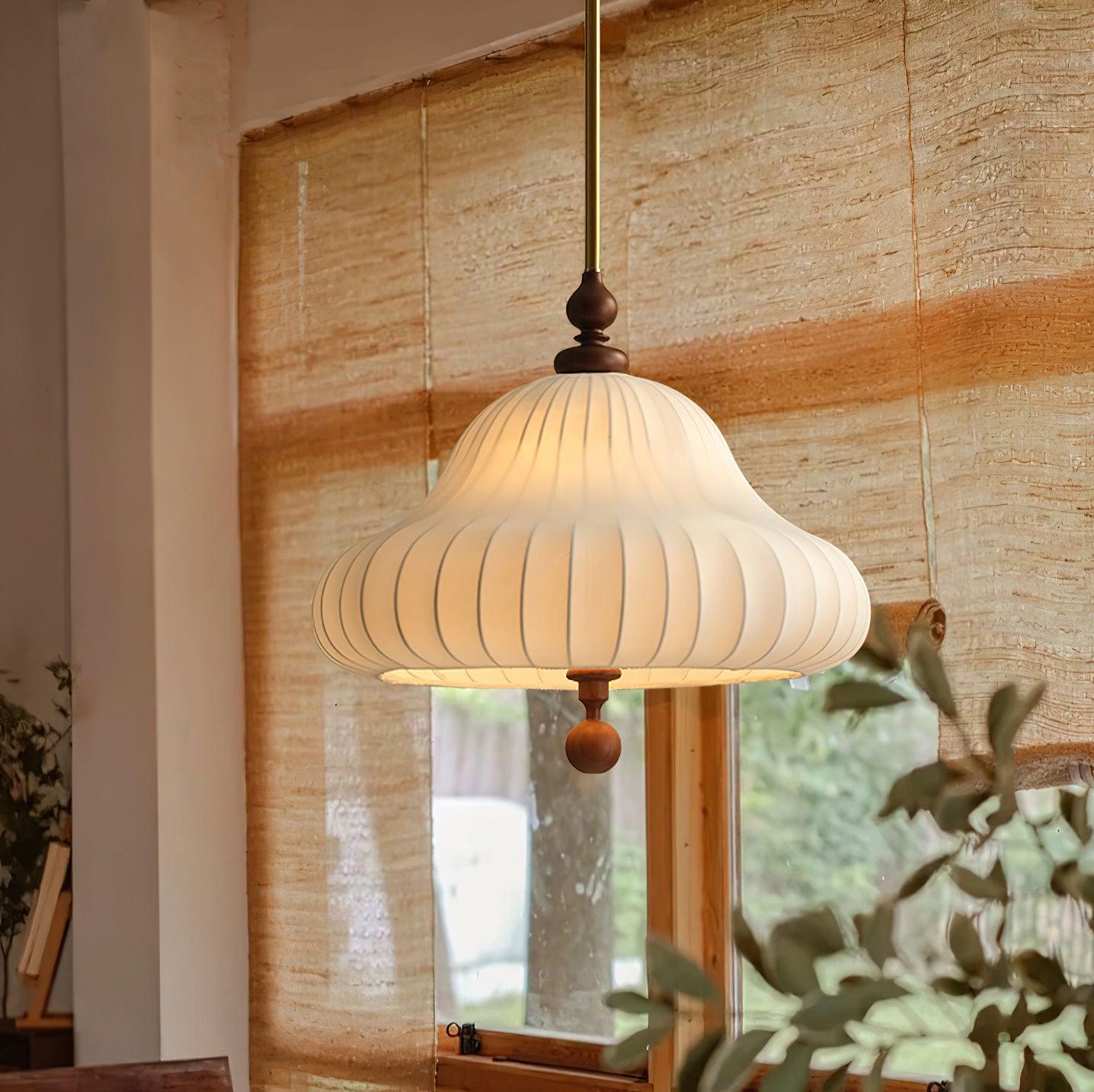 Adjustable Hanging Lamp with Layered Petal Shade Wood Metal Mixed Material 20 Inch Diameter for Dining Living Bedroom | Thomler