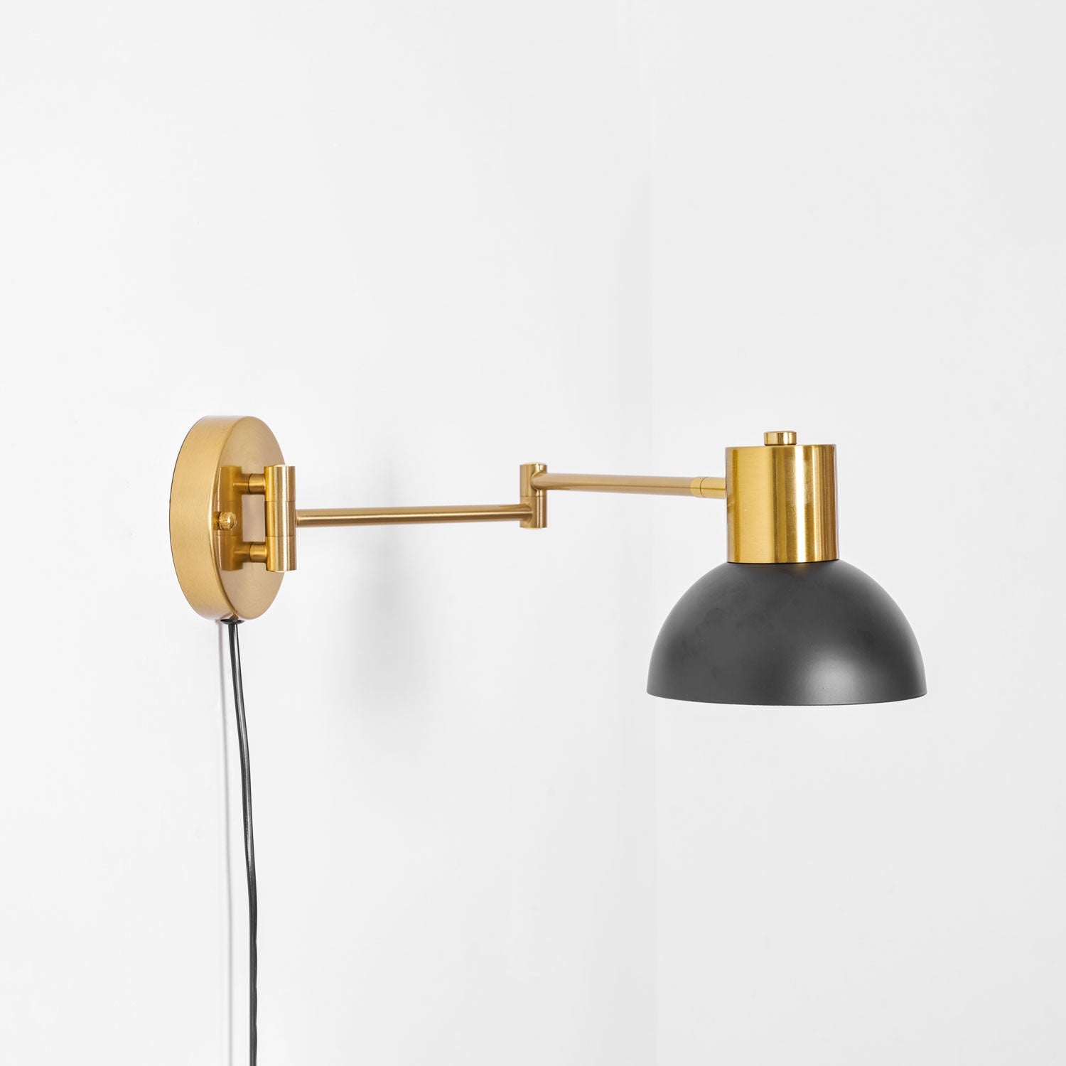 Wall Lamp Metal Adjustable Arm 27.6 in Black Gold Indoor Reading Light 360° Rotatable Shade Contemporary Bedroom Living Room | Thomler