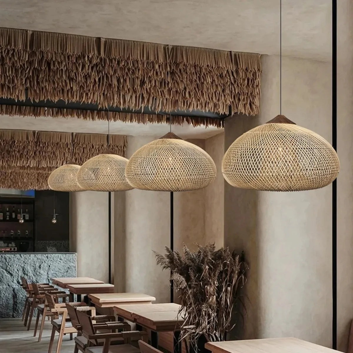 Handwoven Natural Fiber Ceiling Fixture with Ambient Shadow Play – Dome & Cylinder Styles | Thomler
