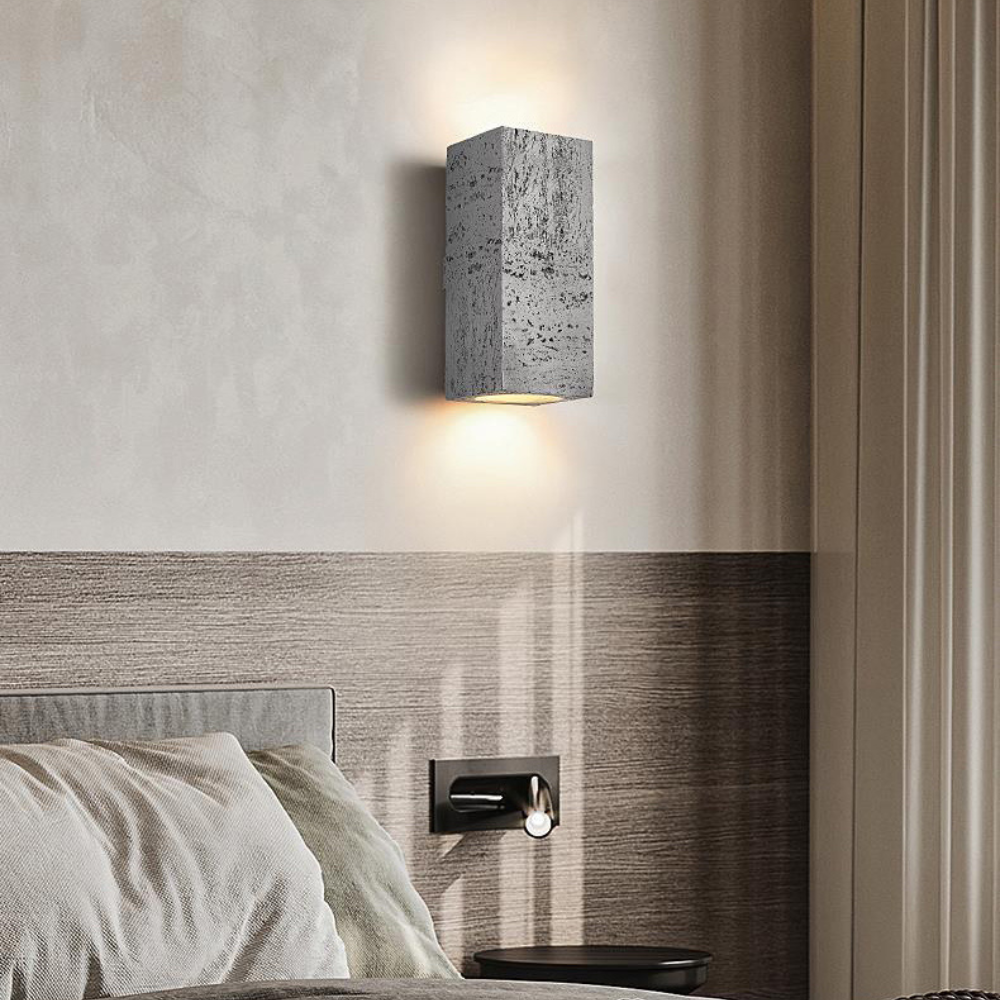 Wall Lamp Cement Composite Rectangle Warm Up Down Living Room Bedroom Japandi Ambient Lighting Fixture | Thomler