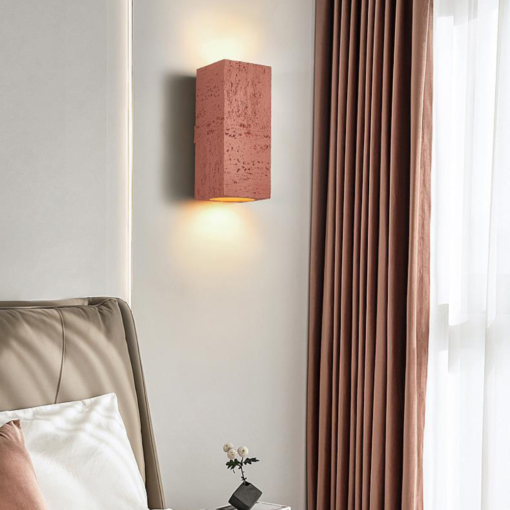 Wall Lamp Cement Composite Rectangle Warm Up Down Living Room Bedroom Japandi Ambient Lighting Fixture | Thomler