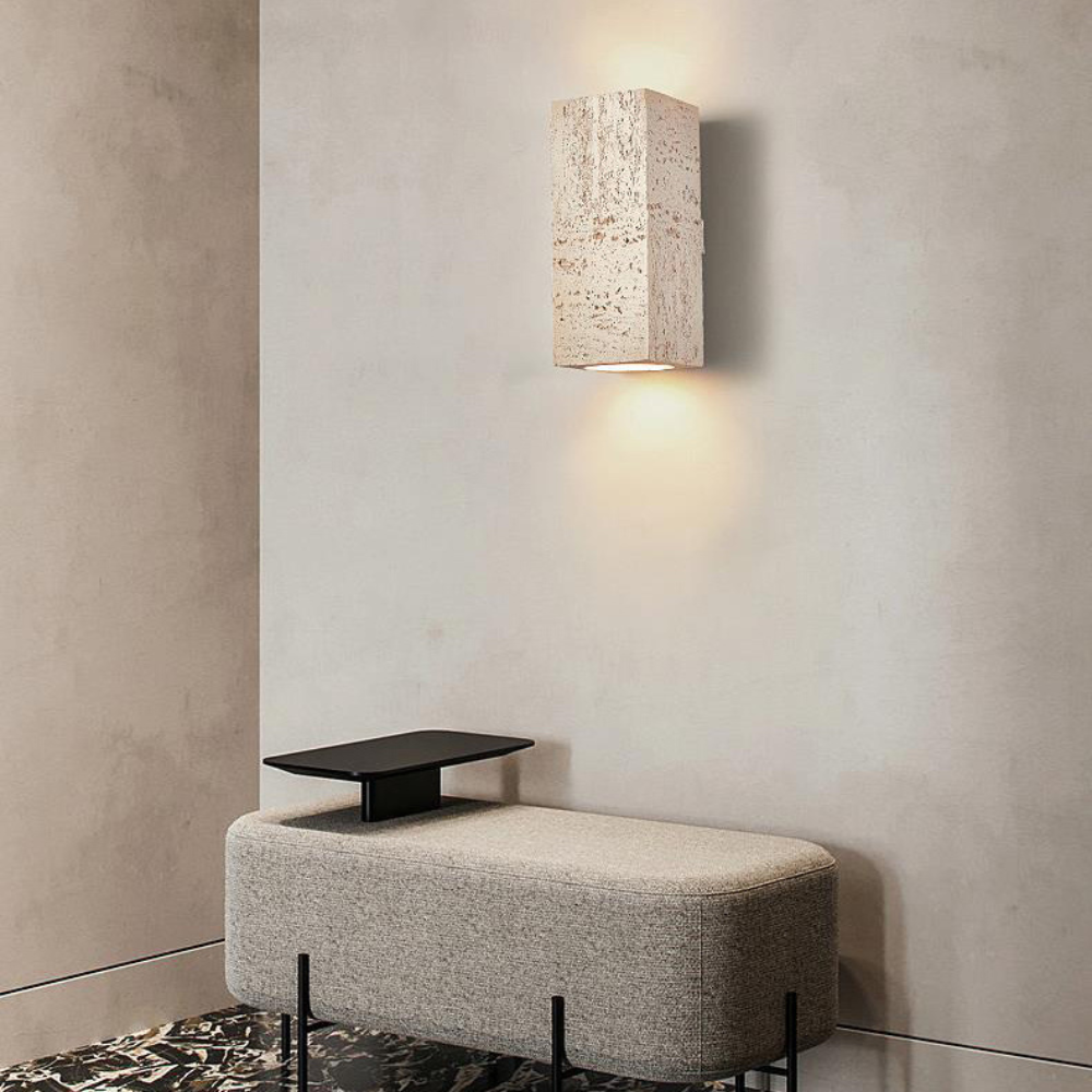 Wall Lamp Cement Composite Rectangle Warm Up Down Living Room Bedroom Japandi Ambient Lighting Fixture | Thomler