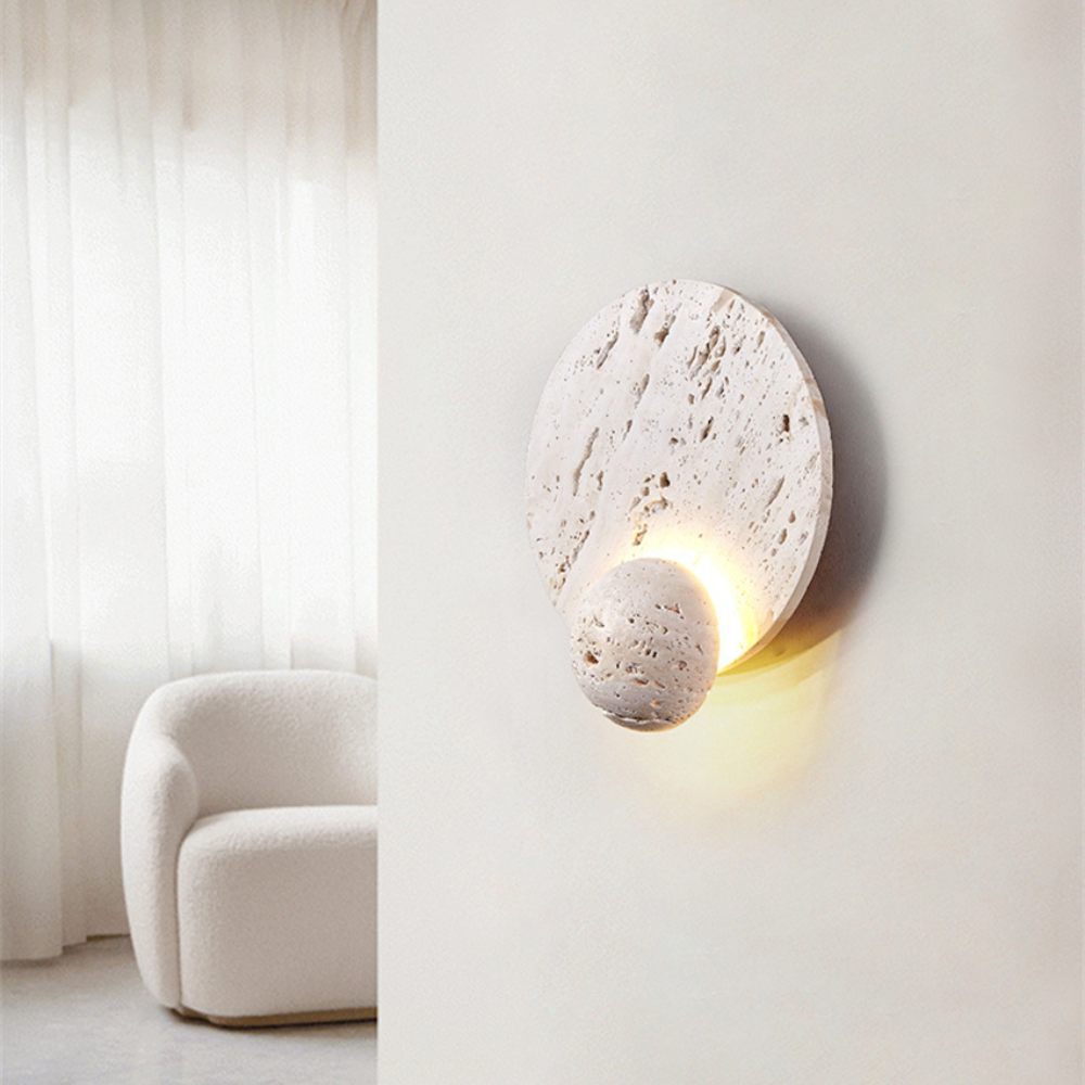 Wall Lamp Travertine Eclipse Design Natural Beige Bedroom Living Room Ambient Lighting Fixture | Thomler