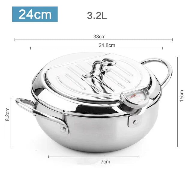 Deep Fryer Stainless Steel 24.0 cm Silver Home Cooking Temperature Control Draining Lid Oil Frying | Thomler
