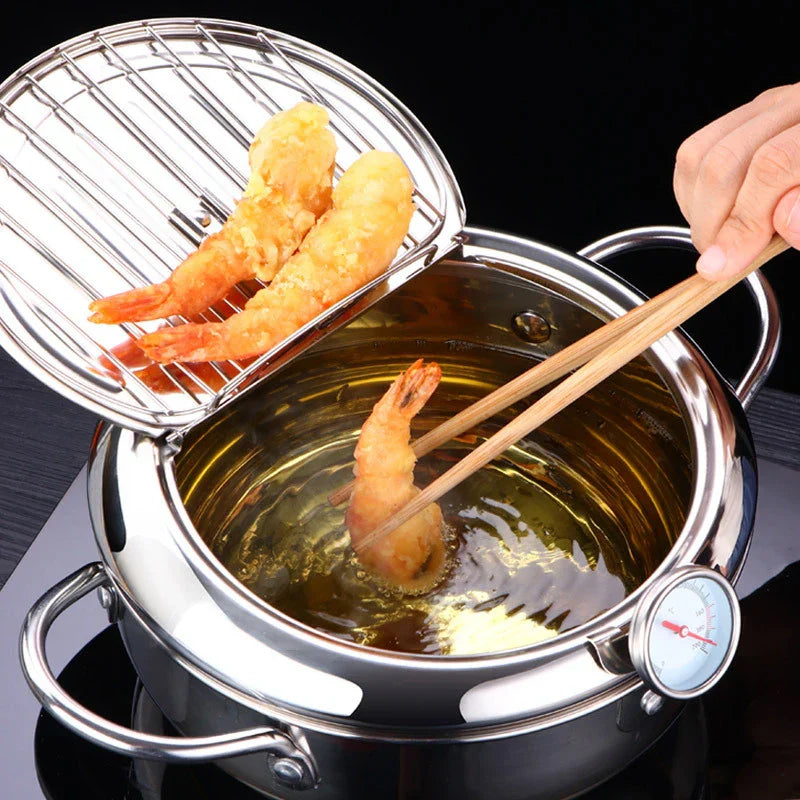 Deep Fryer Stainless Steel 24.0 cm Silver Home Cooking Temperature Control Draining Lid Oil Frying | Thomler