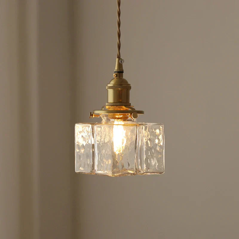 Pendant Light Textured Glass 28.0 cm Brass Kitchen Island Dining Room Hanging Ceiling Lamp Vintage E27 | Thomler