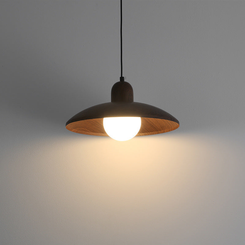 Pendant Light Wood Dome 11.8 in Walnut Dining Room Kitchen Island Hanging Ceiling Lamp Minimalist Japandi Style | Thomler