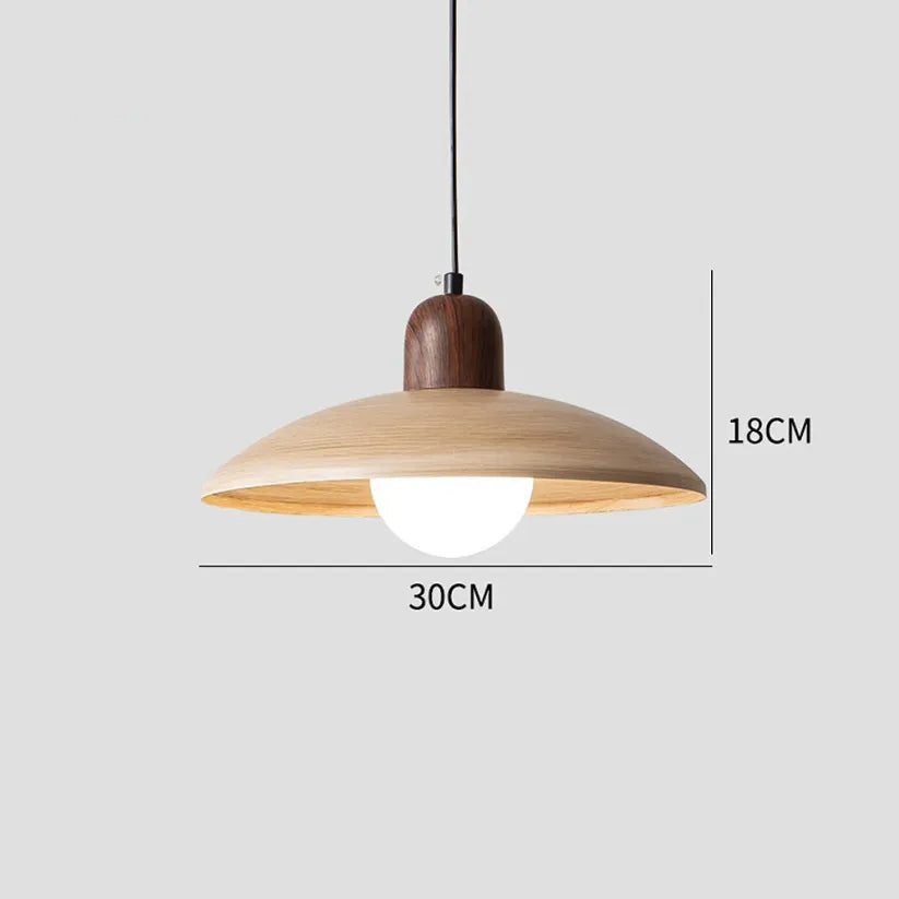 Pendant Light Wood Dome 11.8 in Walnut Dining Room Kitchen Island Hanging Ceiling Lamp Minimalist Japandi Style | Thomler