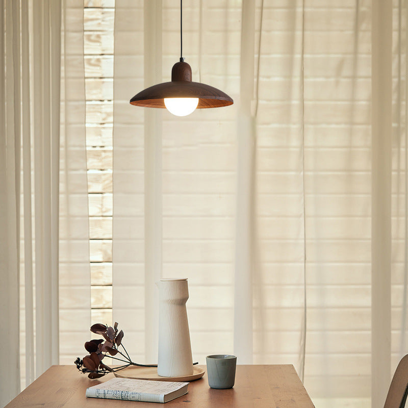 Pendant Light Wood Dome 11.8 in Walnut Dining Room Kitchen Island Hanging Ceiling Lamp Minimalist Japandi Style | Thomler