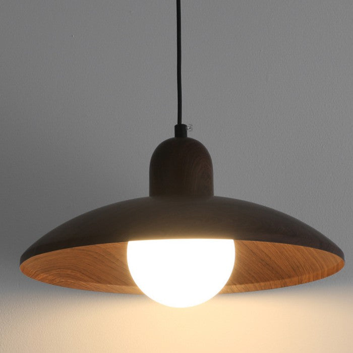 Pendant Light Wood Dome 11.8 in Walnut Dining Room Kitchen Island Hanging Ceiling Lamp Minimalist Japandi Style | Thomler