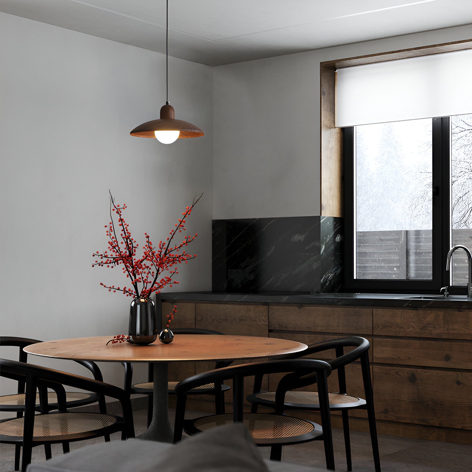 Pendant Light Wood Dome 11.8 in Walnut Dining Room Kitchen Island Hanging Ceiling Lamp Minimalist Japandi Style | Thomler