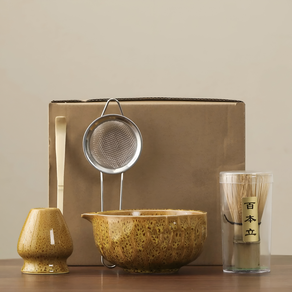 Traditional Japanese Matcha Tea Set with Handmade Ceramic Bowl, Bamboo Whisk & Accessories – 5-Piece Complete Kit for Tea Ceremony | Thomler