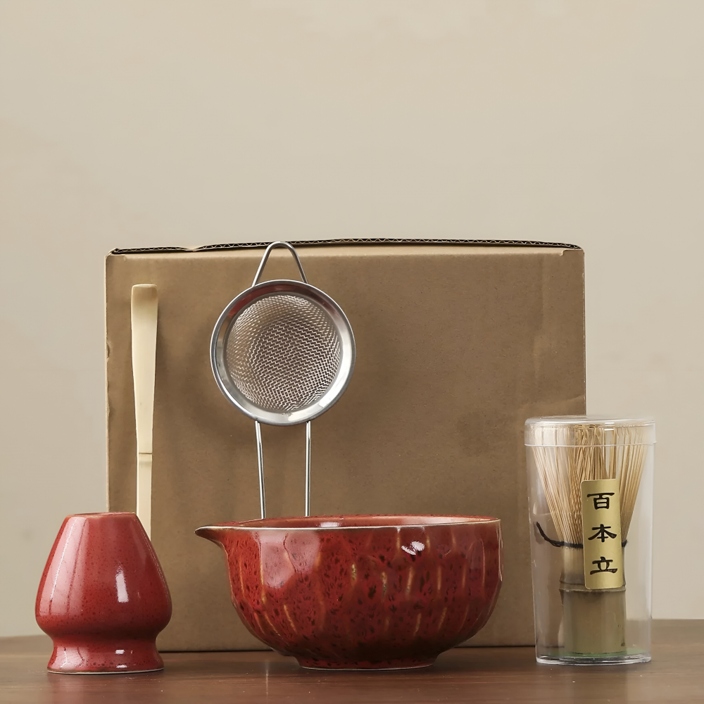 Traditional Japanese Matcha Tea Set with Handmade Ceramic Bowl, Bamboo Whisk & Accessories – 5-Piece Complete Kit for Tea Ceremony | Thomler
