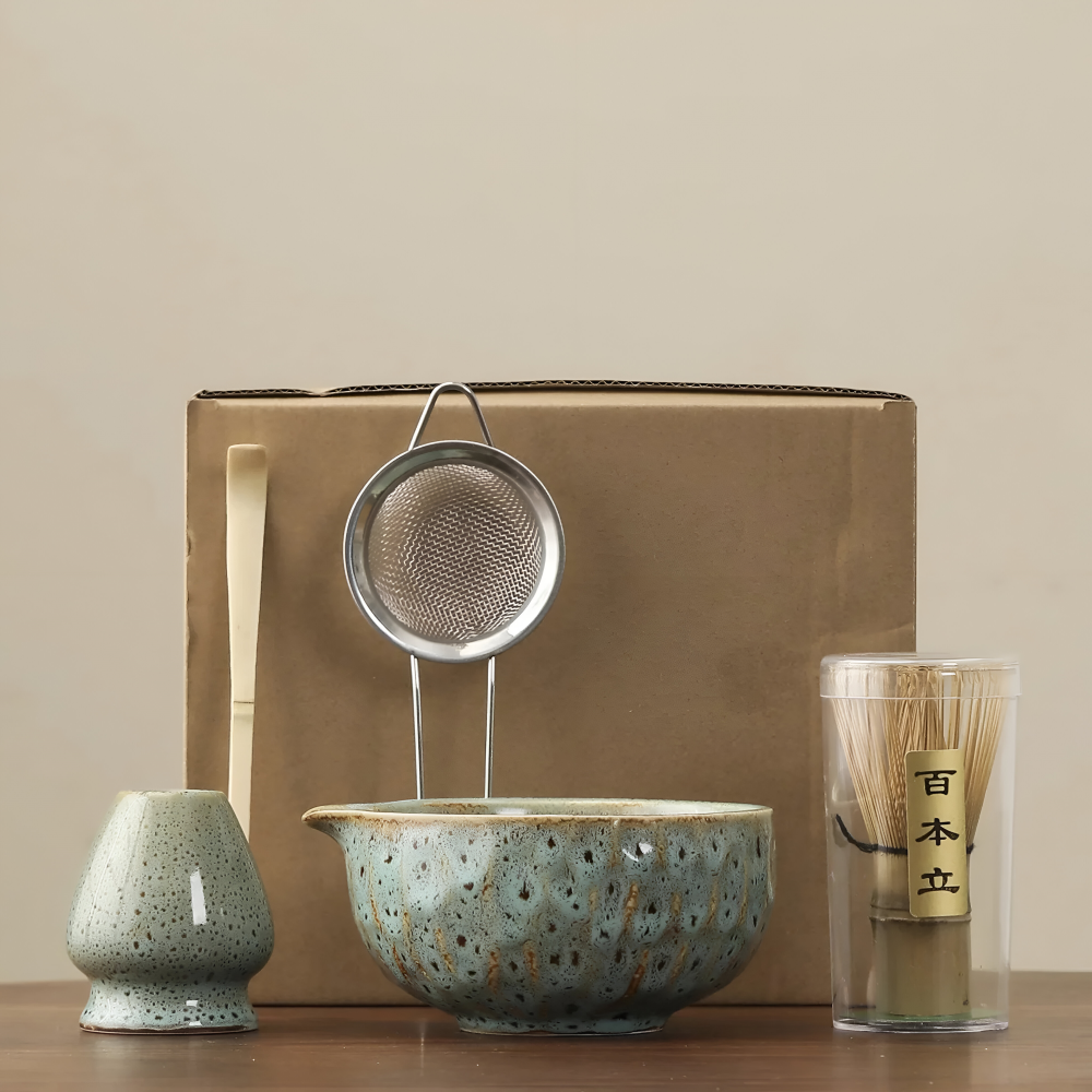 Traditional Japanese Matcha Tea Set with Handmade Ceramic Bowl, Bamboo Whisk & Accessories – 5-Piece Complete Kit for Tea Ceremony | Thomler