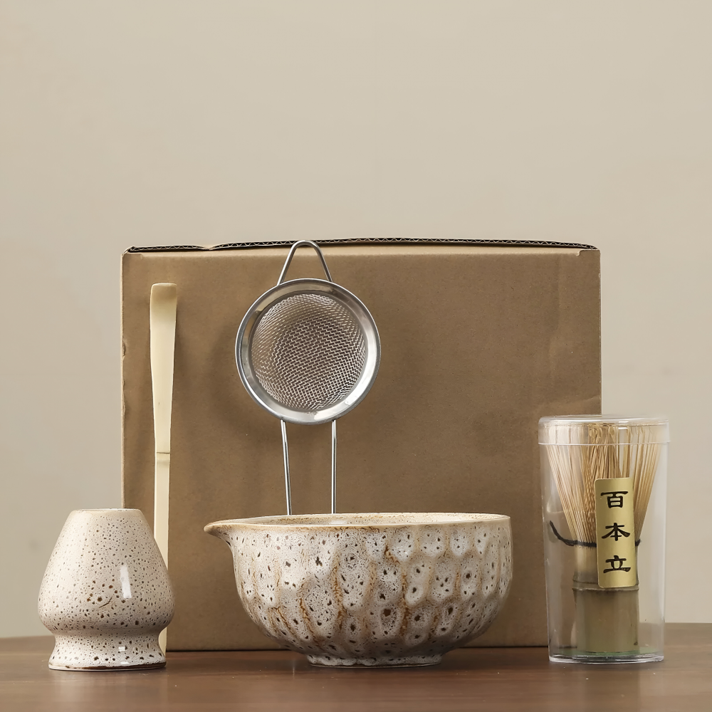 Traditional Japanese Matcha Tea Set with Handmade Ceramic Bowl, Bamboo Whisk & Accessories – 5-Piece Complete Kit for Tea Ceremony | Thomler