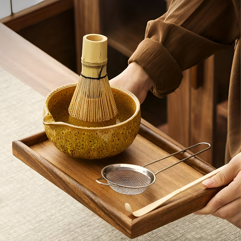 Traditional Japanese Matcha Tea Set with Handmade Ceramic Bowl, Bamboo Whisk & Accessories – 5-Piece Complete Kit for Tea Ceremony | Thomler