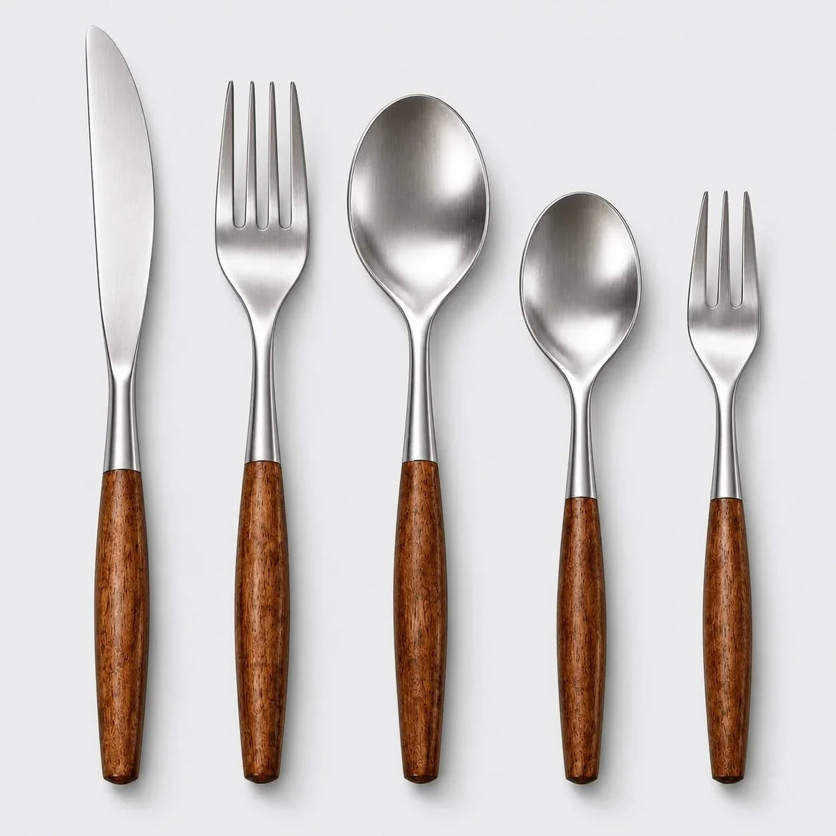 Timber-Grip Stainless Steel Cutlery Collection – 5, 20 or 30 Piece Dining Sets with Natural Wood Accents | Thomler
