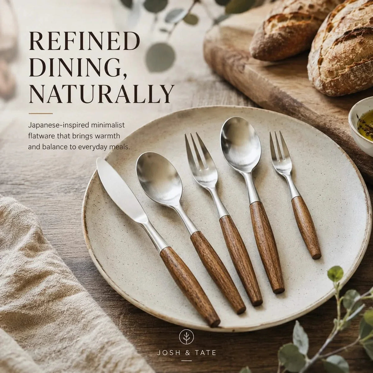 Timber-Grip Stainless Steel Cutlery Collection – 5, 20 or 30 Piece Dining Sets with Natural Wood Accents | Thomler
