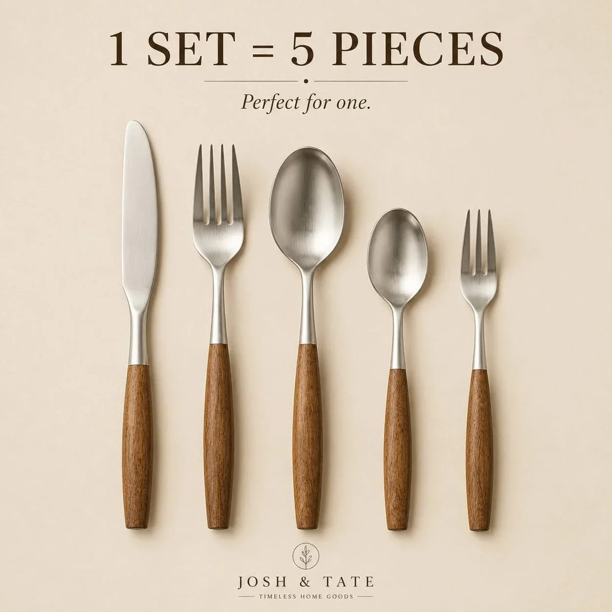 Timber-Grip Stainless Steel Cutlery Collection – 5, 20 or 30 Piece Dining Sets with Natural Wood Accents | Thomler