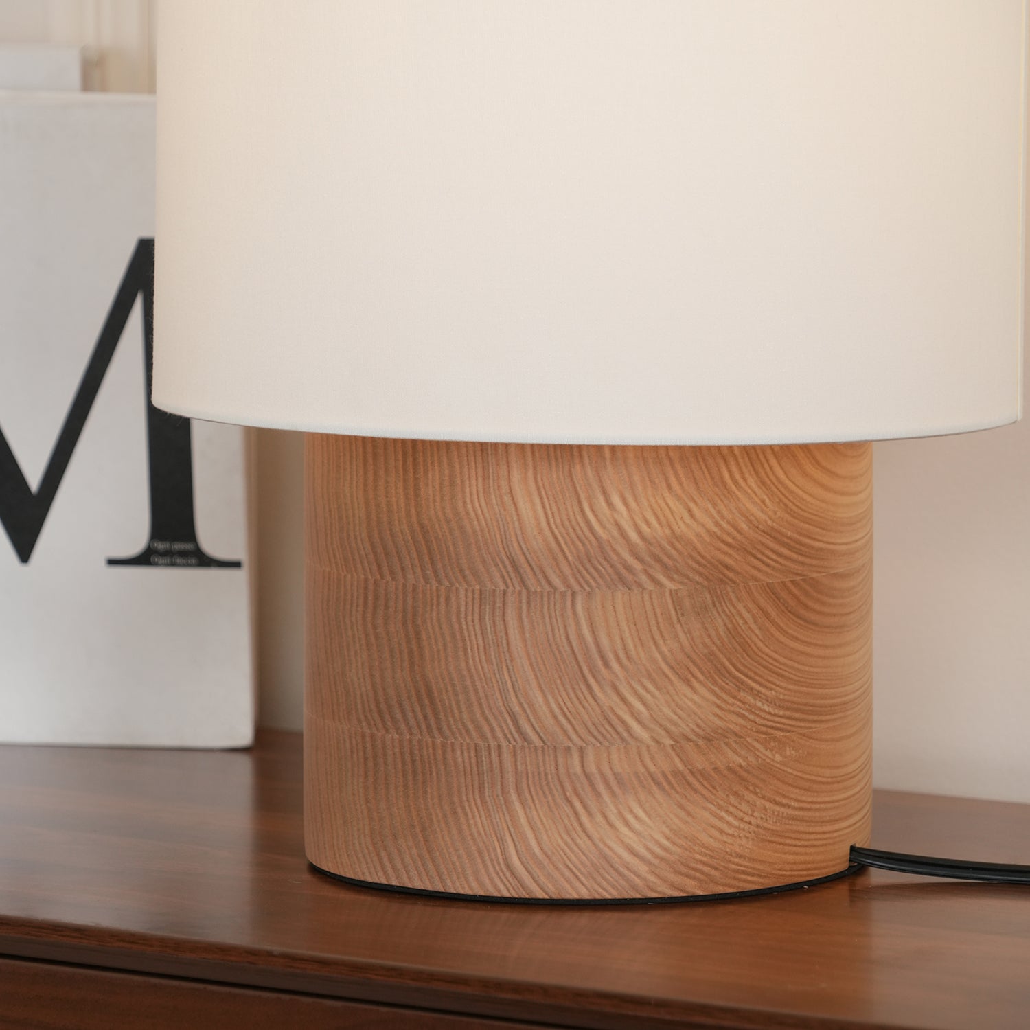 Table Lamp Wood Fabric Shade 11.8 in Bedroom Nightstand Living Room Wabi Sabi Rustic Minimalist Lighting | Thomler