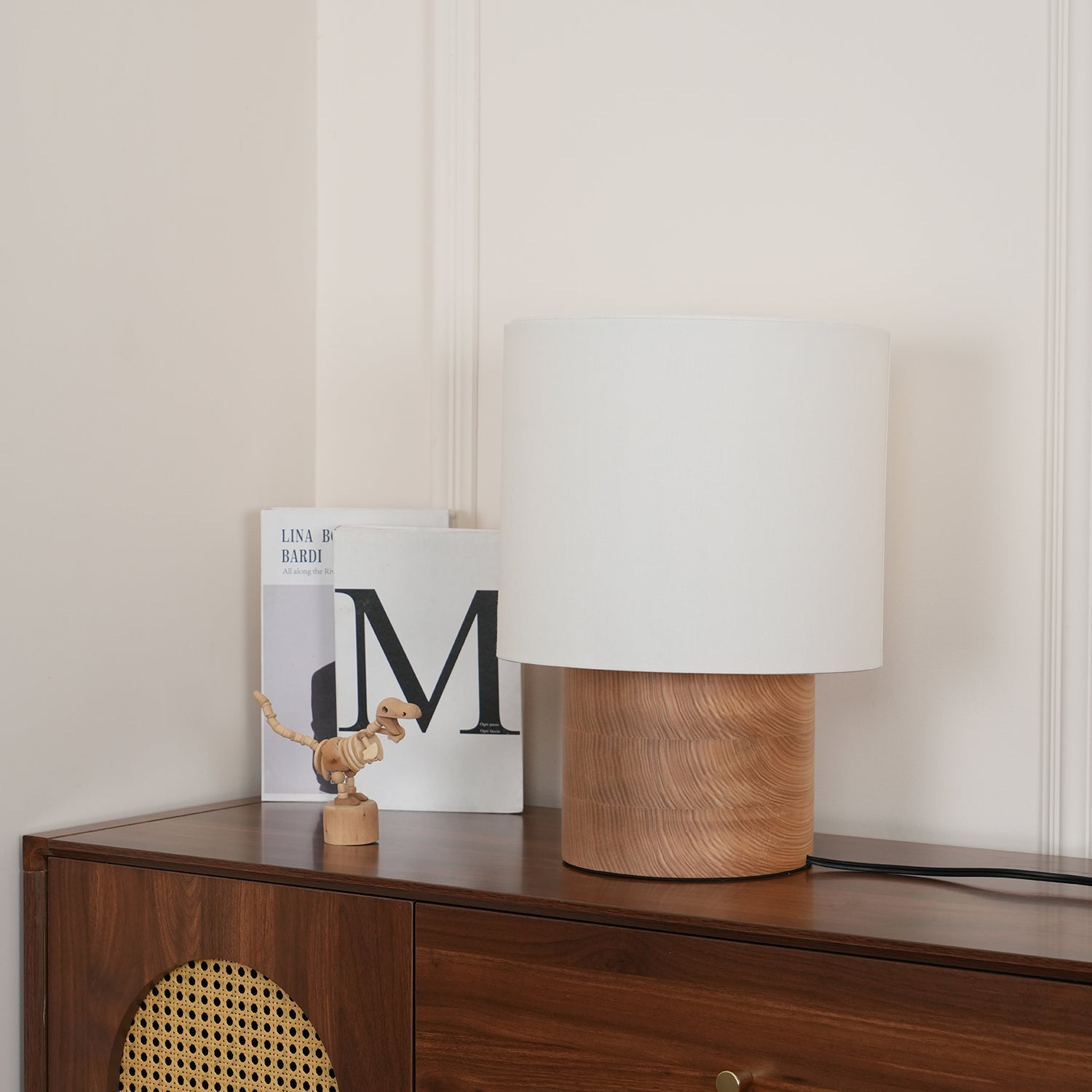 Table Lamp Wood Fabric Shade 11.8 in Bedroom Nightstand Living Room Wabi Sabi Rustic Minimalist Lighting | Thomler