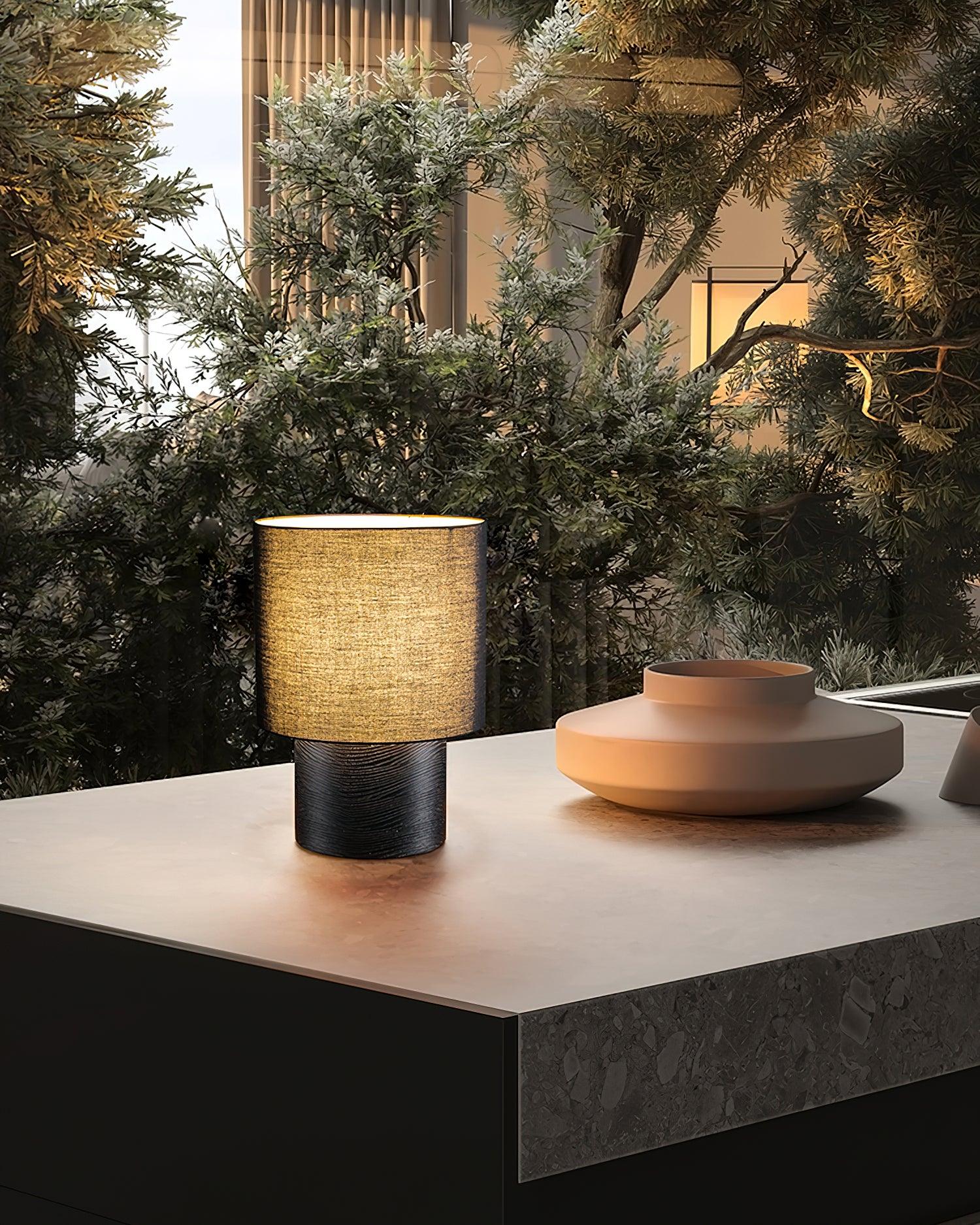 Table Lamp Wood Fabric Shade 11.8 in Bedroom Nightstand Living Room Wabi Sabi Rustic Minimalist Lighting | Thomler