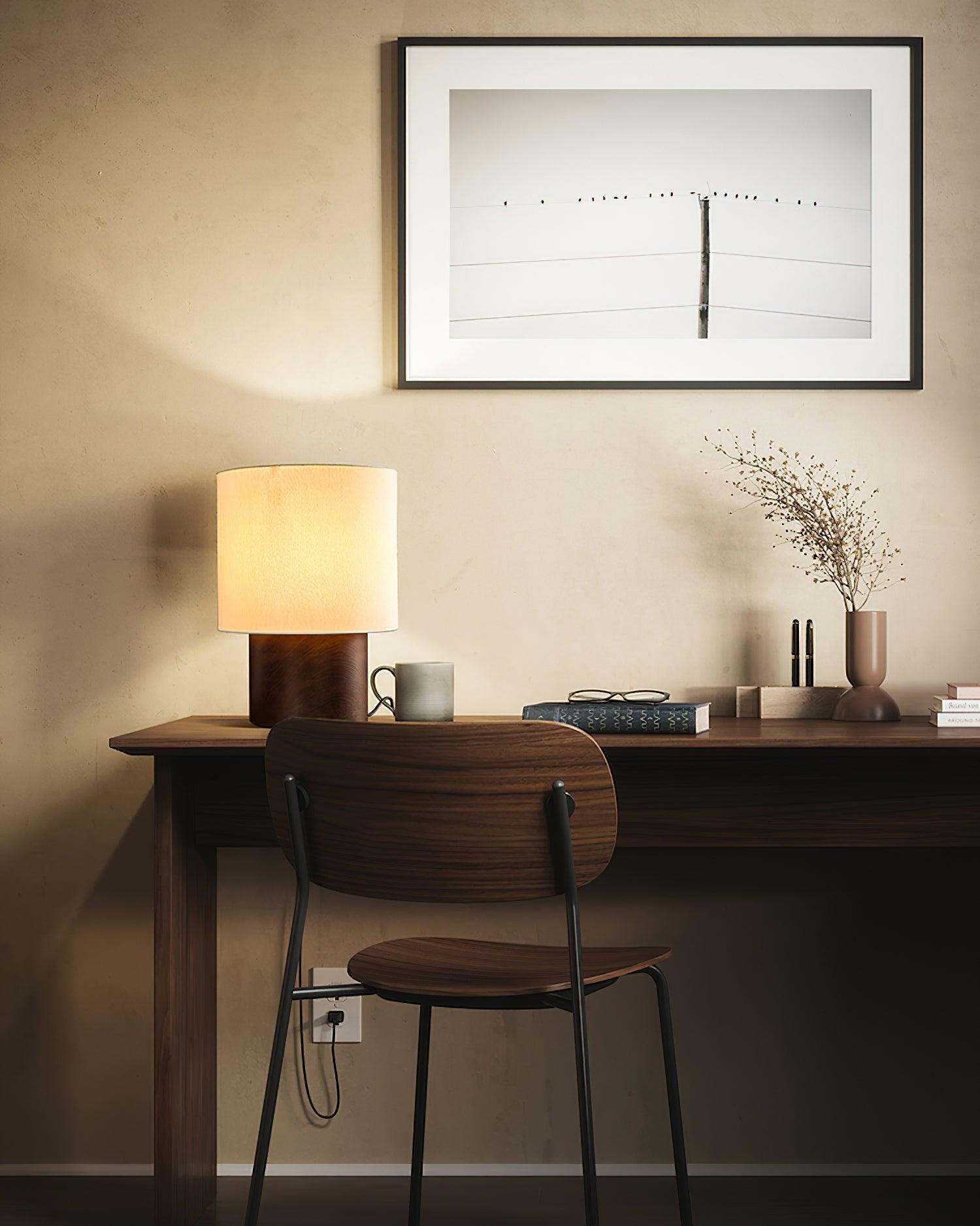Table Lamp Wood Fabric Shade 11.8 in Bedroom Nightstand Living Room Wabi Sabi Rustic Minimalist Lighting | Thomler