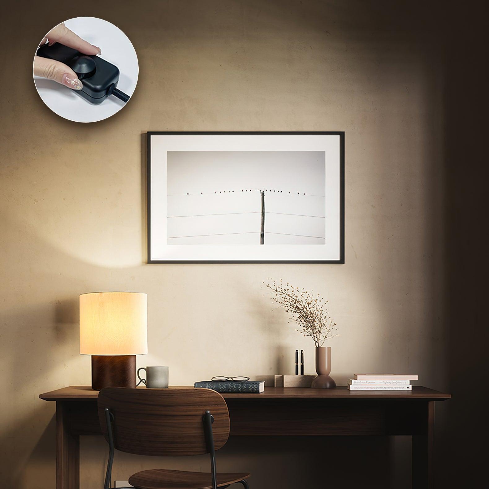 Table Lamp Wood Fabric Shade 11.8 in Bedroom Nightstand Living Room Wabi Sabi Rustic Minimalist Lighting | Thomler