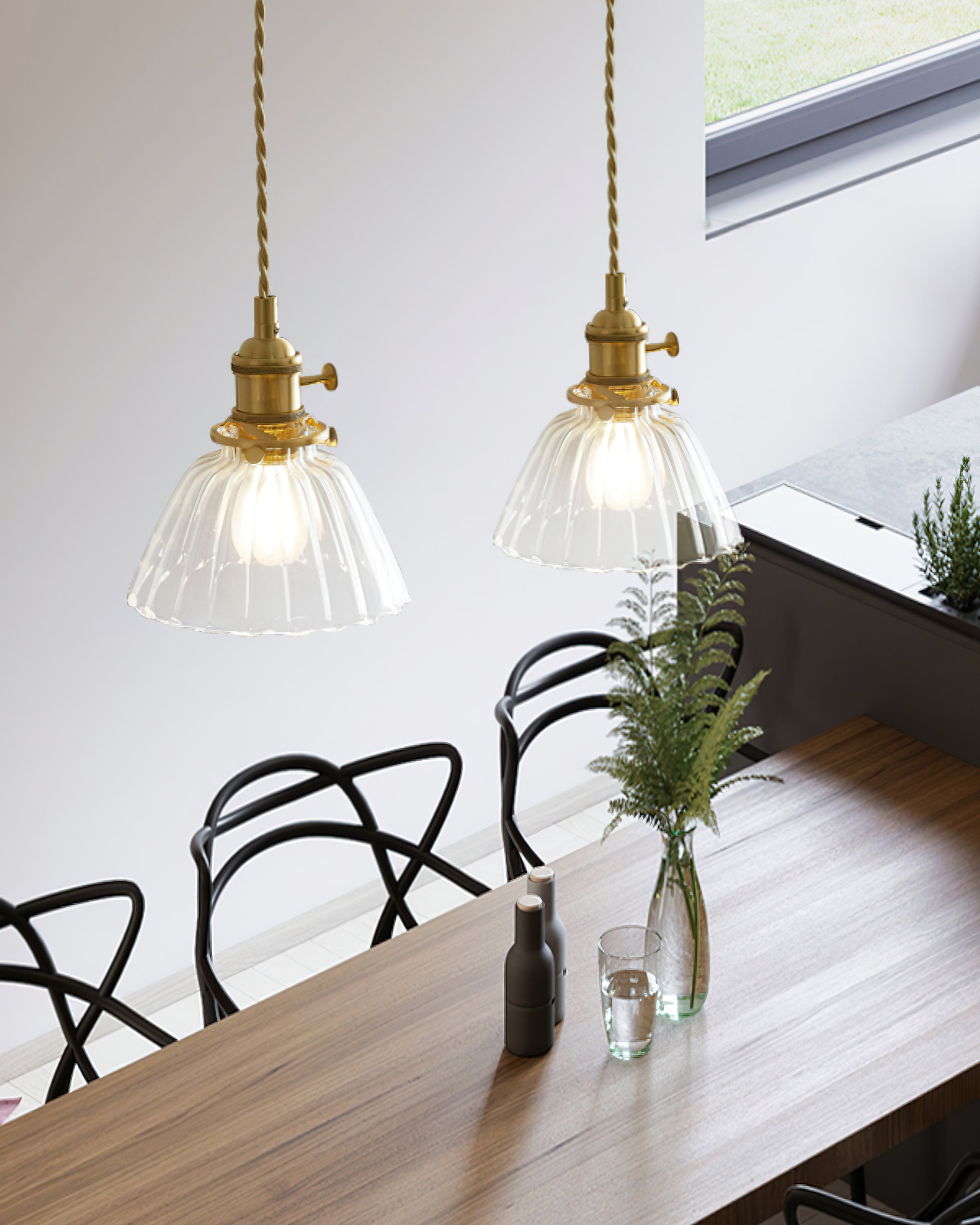 Pendant Light Glass 5.9 in Brass Hardwired Indoor Dining Kitchen Island Ceiling Lamp Clear Globe Vintage Style | Thomler