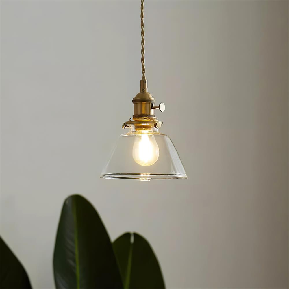 Pendant Light Glass Brass 5.9 In Clear Dining Room Kitchen Island Hanging Ceiling Lamp Adjustable Cord | Thomler