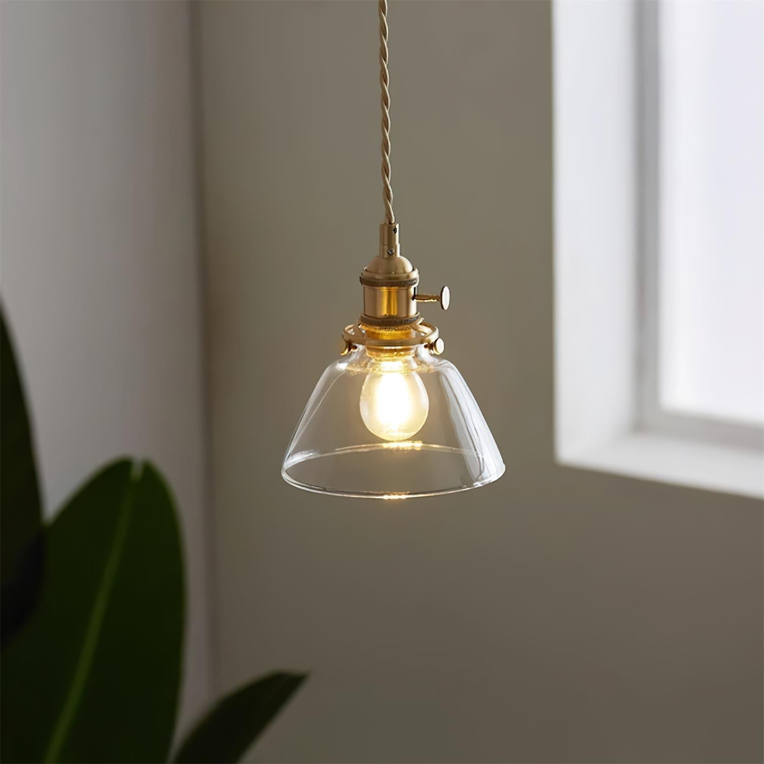 Pendant Light Glass 5.9 in Brass Hardwired Indoor Dining Kitchen Island Ceiling Lamp Clear Globe Vintage Style | Thomler
