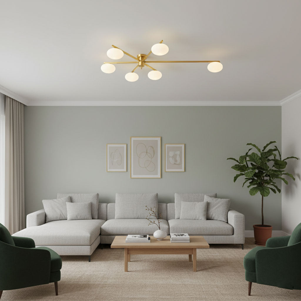 Ceiling Lamp 33.5 in White Glass LED Indoor Modern Minimalist Light Fixture | Black Arms Adjustable Dining Living Room Kitchen Pendant | Thomler