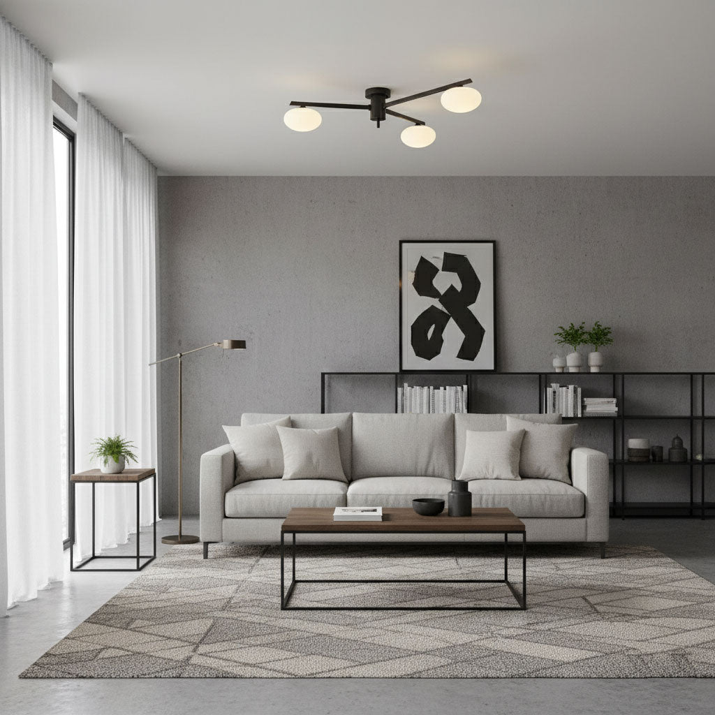 Ceiling Lamp 33.5 in White Glass LED Indoor Modern Minimalist Light Fixture | Black Arms Adjustable Dining Living Room Kitchen Pendant | Thomler