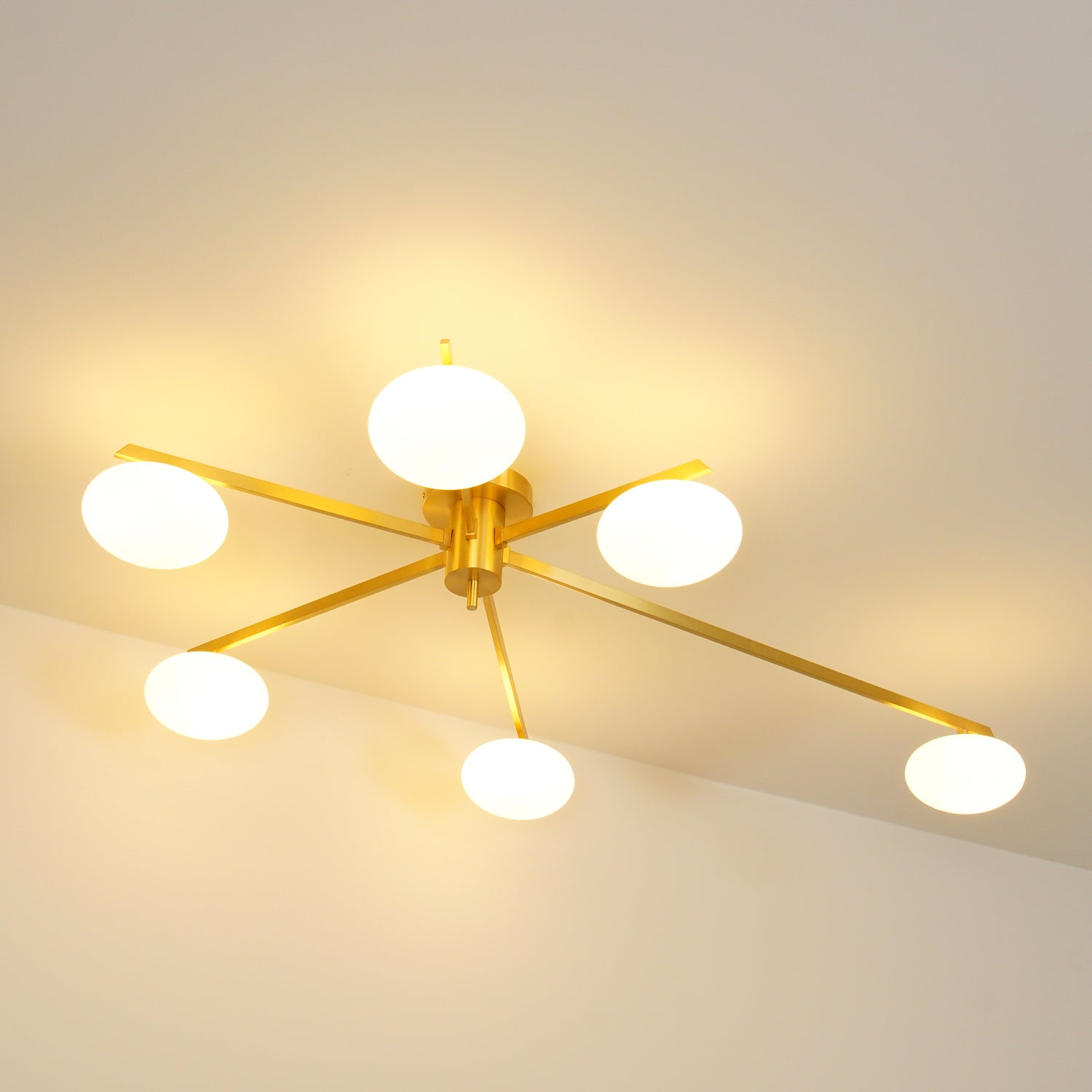 Ceiling Lamp 33.5 in White Glass LED Indoor Modern Minimalist Light Fixture | Black Arms Adjustable Dining Living Room Kitchen Pendant | Thomler